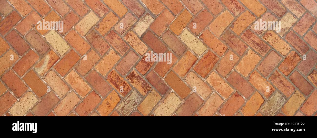 Vecchi mattoni in clinker color terracotta con motivo a spina di pesce Foto Stock