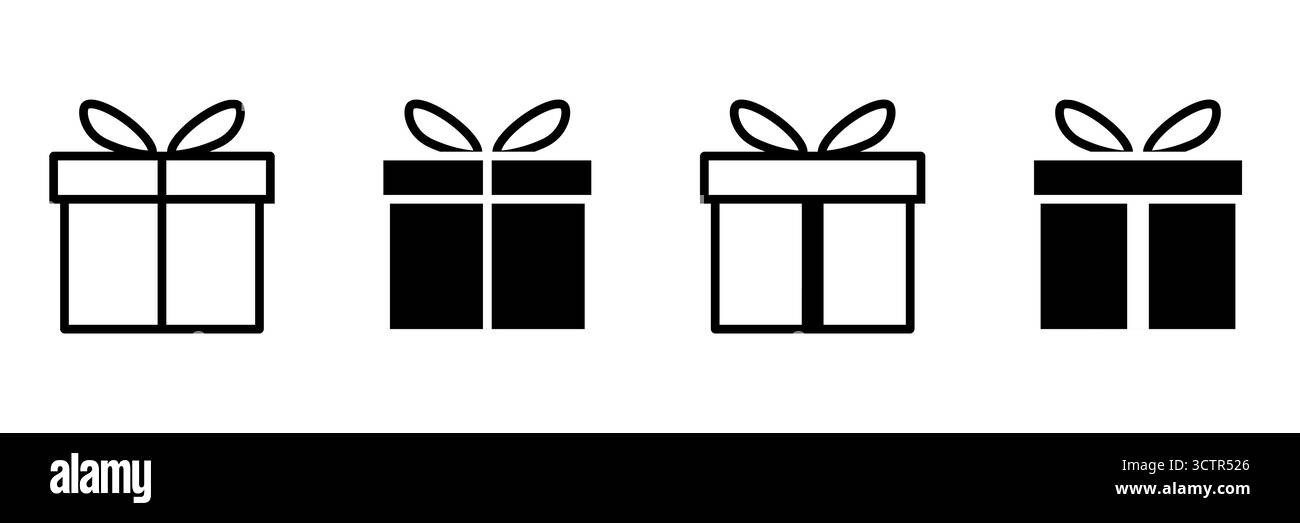 Icona della confezione regalo. Elementi isolati vettoriali. Simbolo del vettore raffigurante l'icona del regalo di Natale. Design lineare a sorpresa. Vettore di stock. Illustrazione Vettoriale