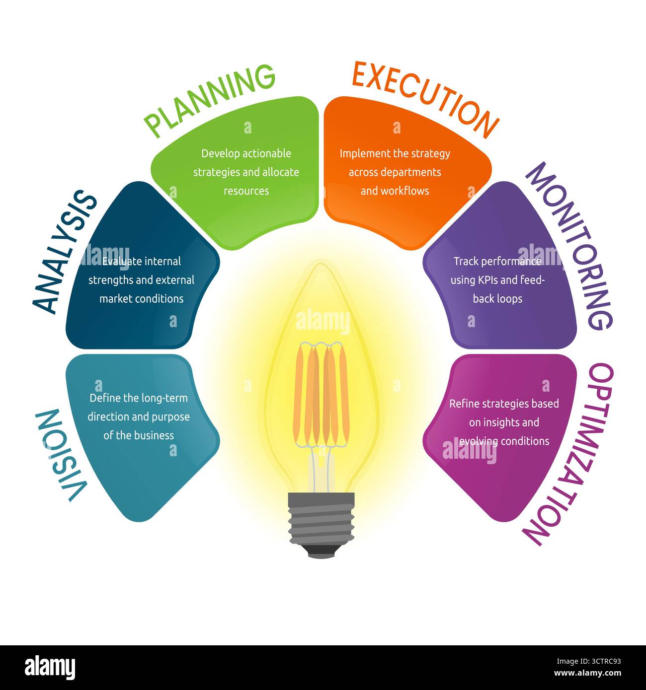Infografica vettoriale del ciclo di strategia aziendale Illustrazione Vettoriale