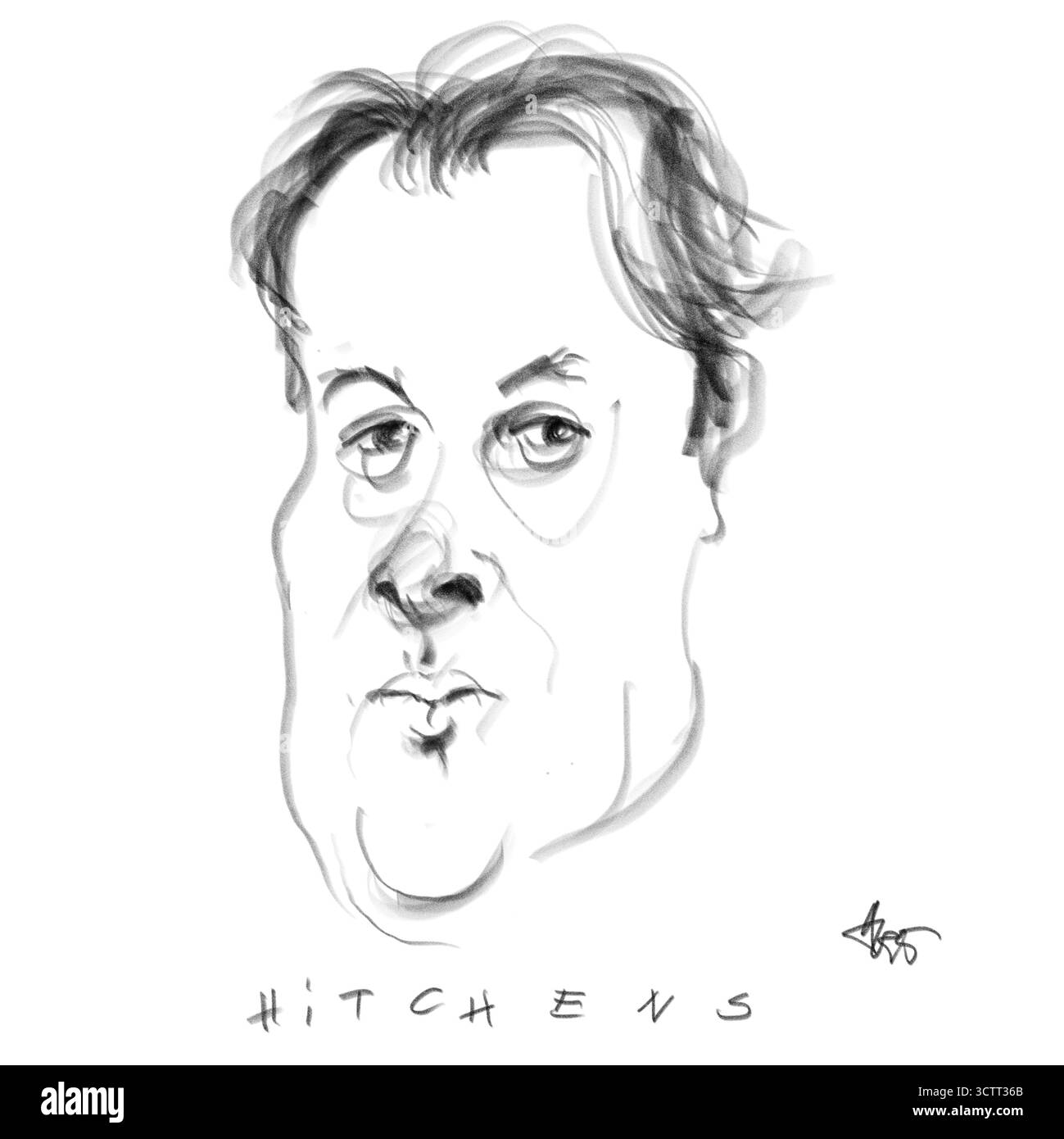 Ritratto a matita di Cristopher Hitchens Foto Stock