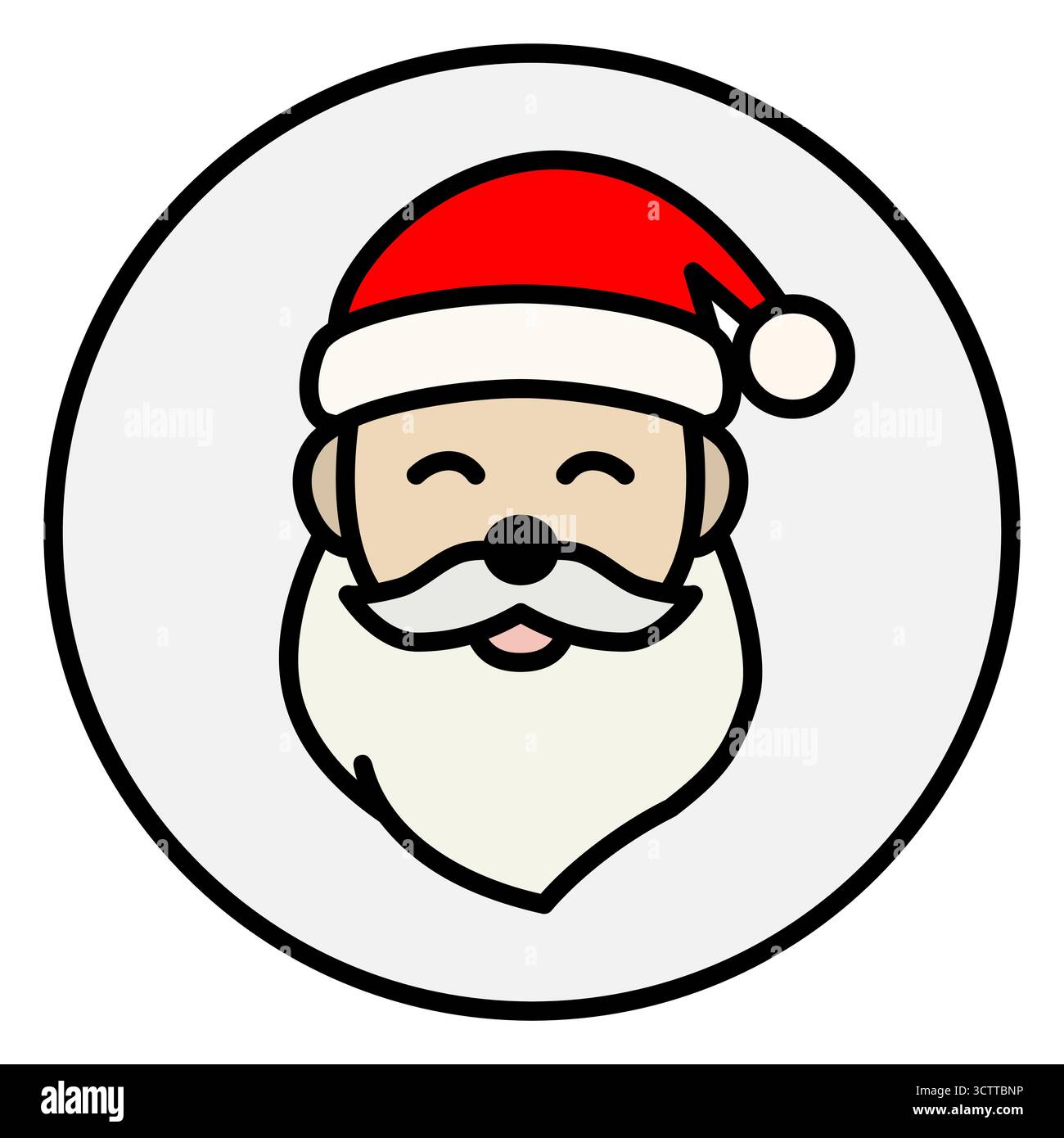 Icona contorno di Babbo Natale. Faccia in monolina con cappello e barba. Emblema vettoriale bianco e nero. Design natalizio pulito e minimale, ideale per icone, confezioni, Illustrazione Vettoriale