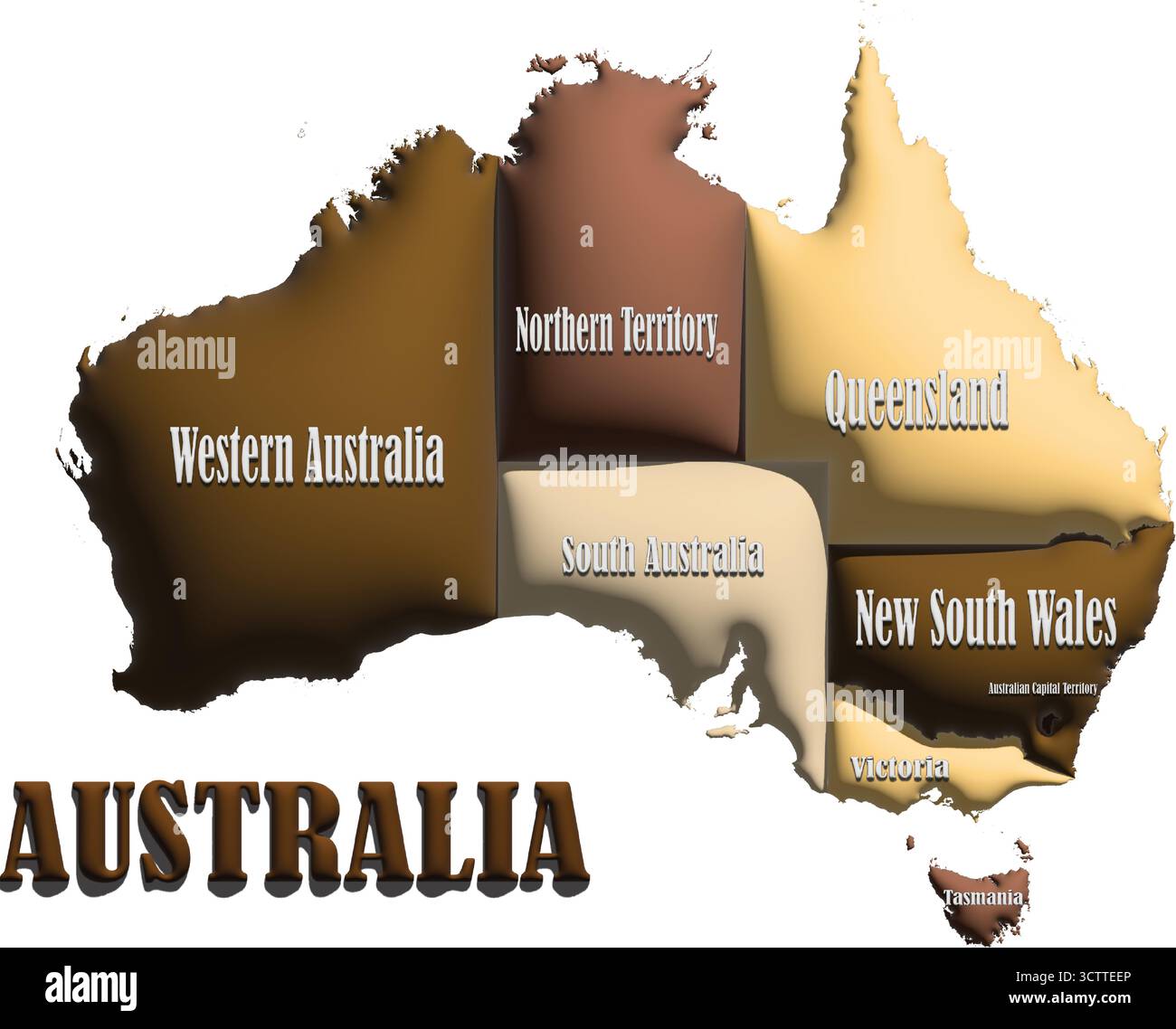 Mappa dell'Australia - illustrazione vettoriale di pallone 3D marrone del profilo del paese per la geografia, i viaggi e l'istruzione Illustrazione Vettoriale