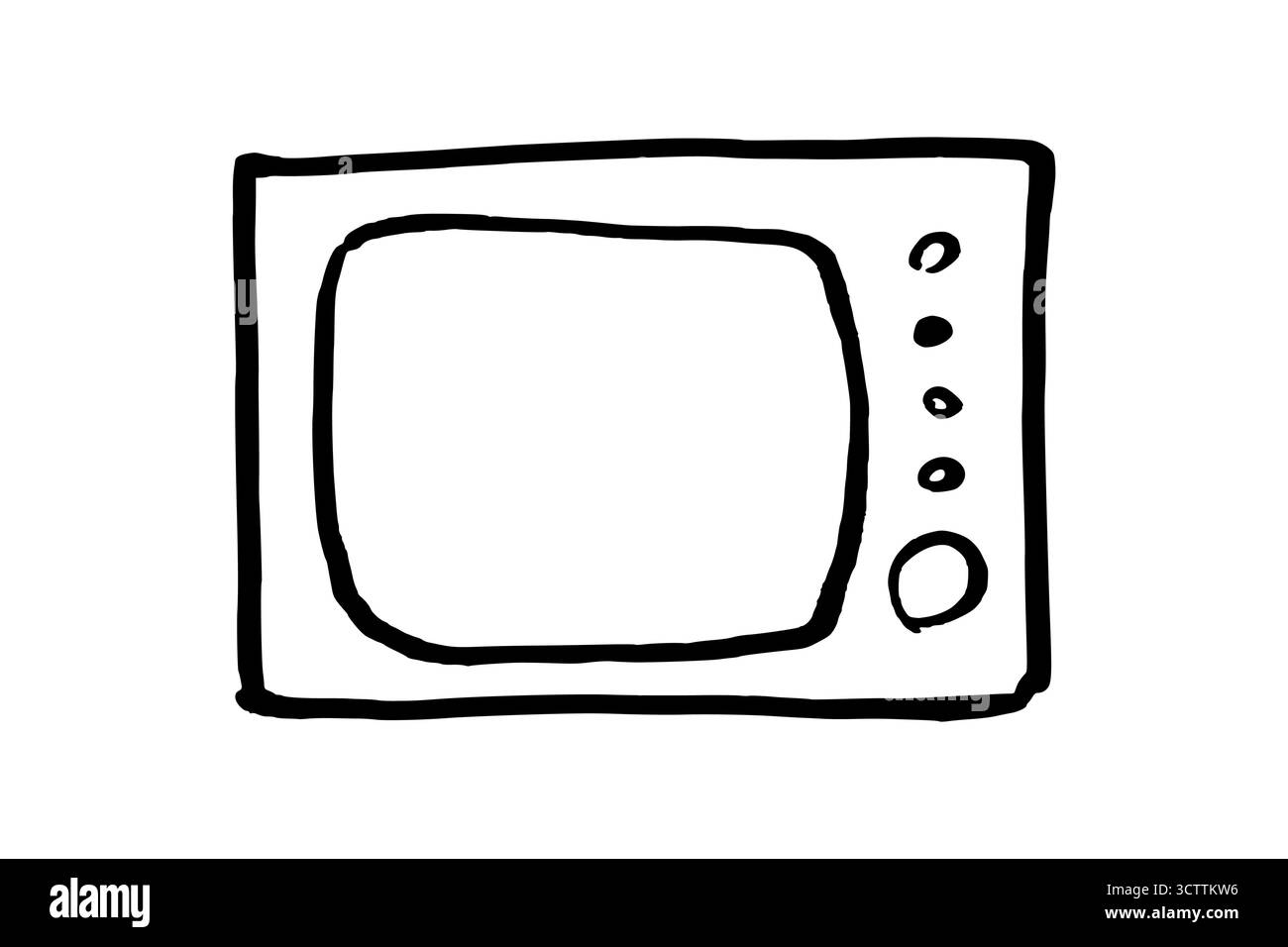 TV vecchio stile. Televisore retrò. Oggetto disegnato a mano in stile doodle. Semplice contorno isolato. Illustrazione Vettoriale