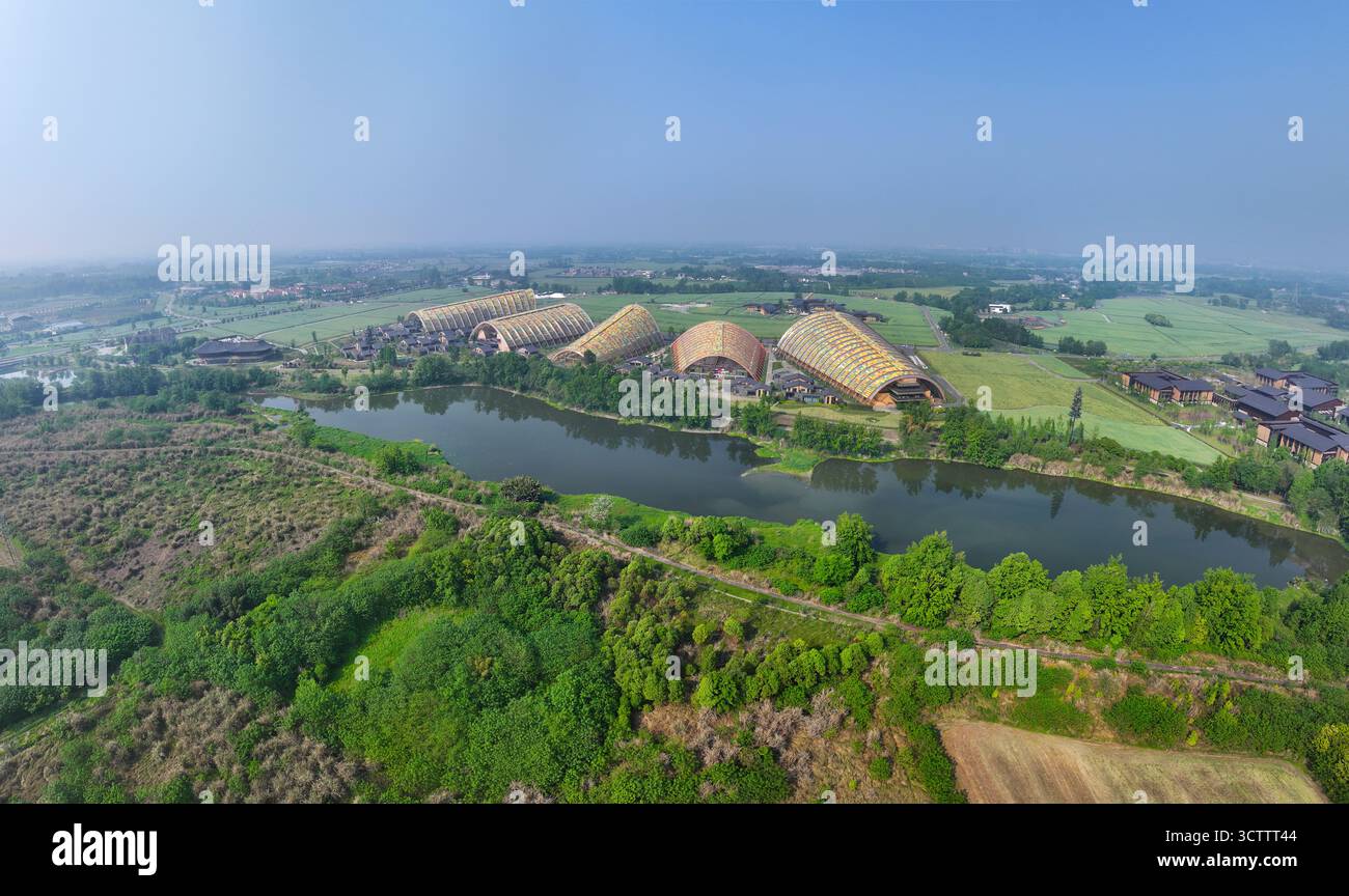 Fotografia aerea del China Tianfu Agricultural Expo Park nel distretto di Xinjin, città di Chengdu, provincia di Sichuan Foto Stock