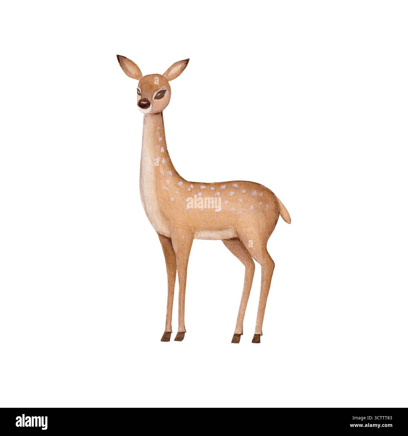 Cervo acquerello senza corna isolato su sfondo bianco. Illustrazione disegnata a mano con acquerello. Elemento di design disegnato a mano. Capodanno e natale Foto Stock