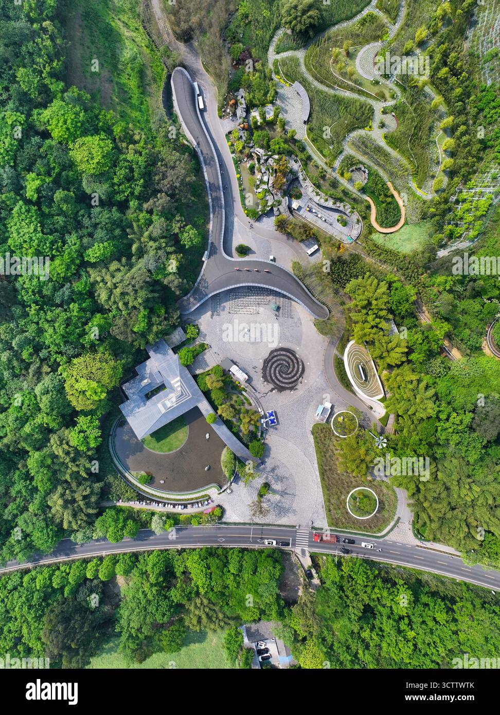 Fotografie aeree del villaggio di Zhuyi, del parco di Zhuyi, della città di Chongzhou, di Chengdu, della provincia di Sichuan Foto Stock