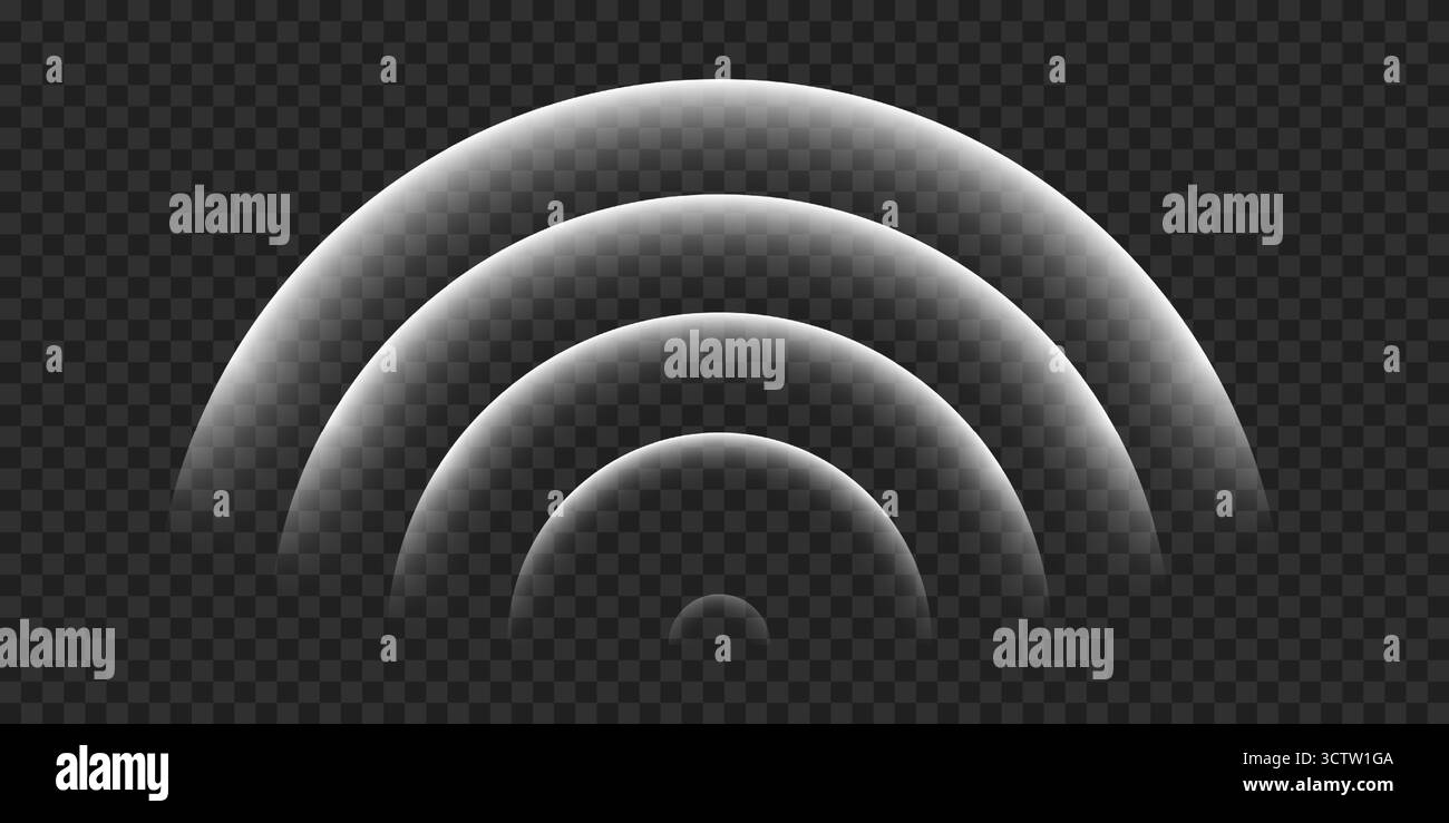 Copertura WiFi. Onda sonora. Effetto luce rotonda.schermo radar. Segnale cerchio concentrico. Segnale della stazione radio. L'acqua ondulava con onde circolari. Effetto vettoriale Illustrazione Vettoriale
