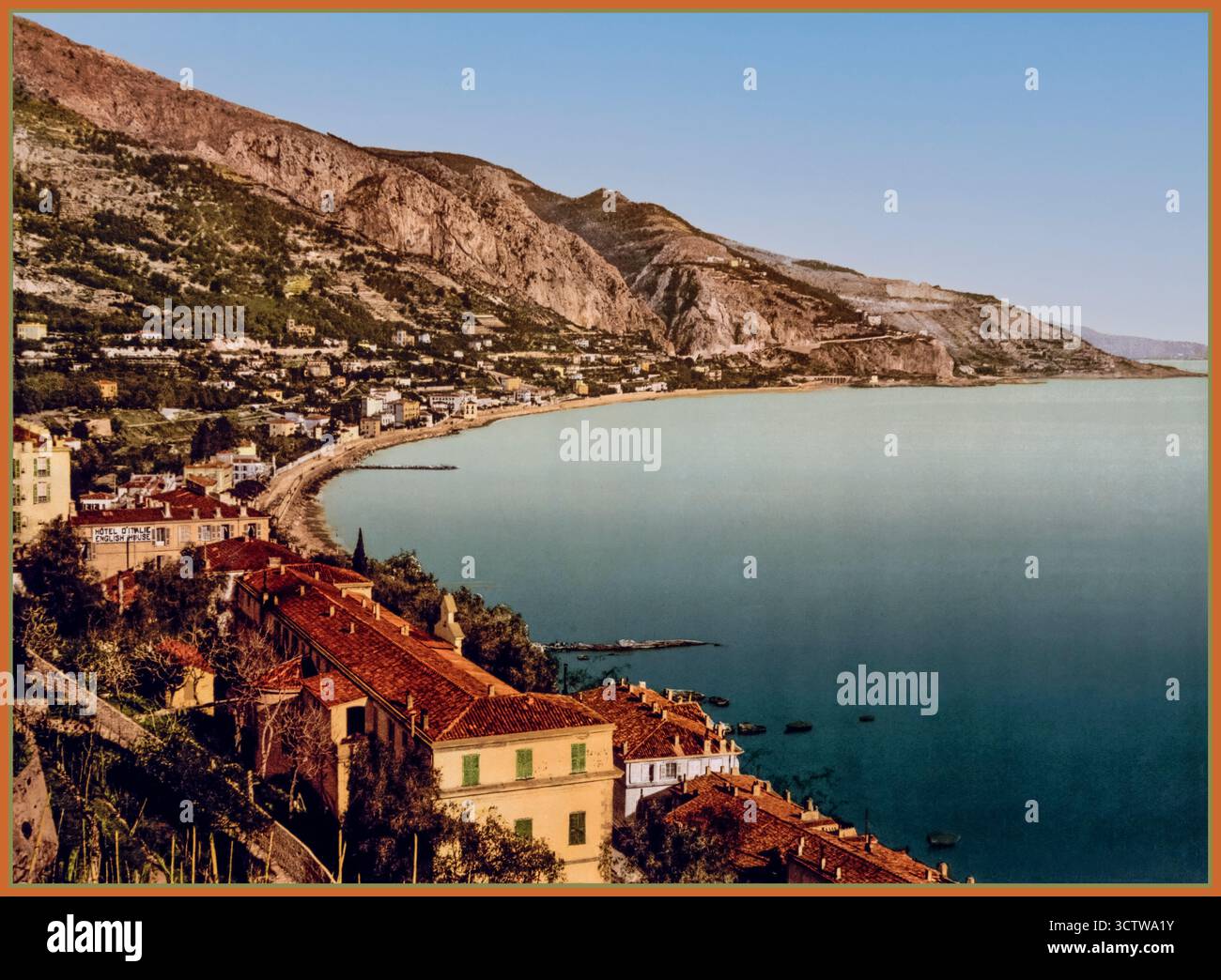 MENTON Cote d'Azur Vintage 1889 Photochrom color Belle Epoque Francia Foto Stock