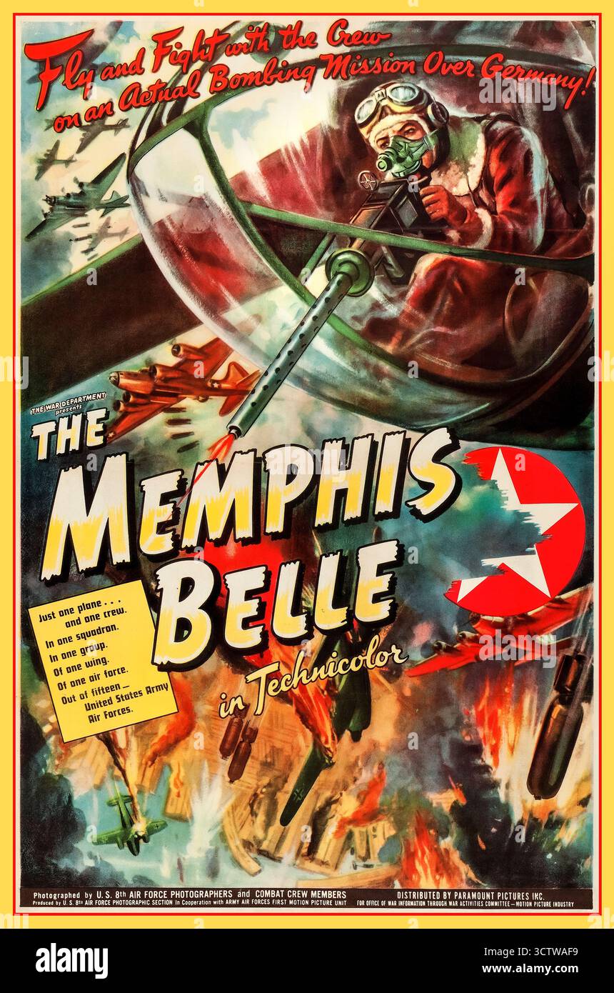 Film del Vinage WW2 "Memphis Belle A Story of a Flying Fortress" (poster del 1944). Film prodotto per l'esercito degli Stati Uniti da Willam Wyler. Foto Stock