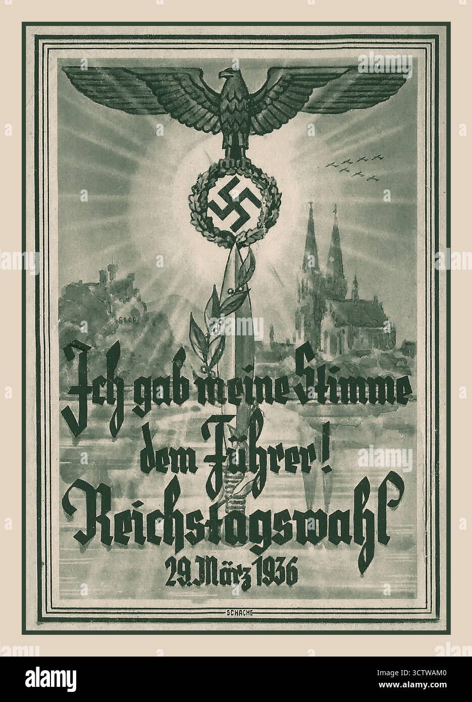 Cartolina elettorale della Germania nazista del 1936 “ho dato il mio voto al Führer!” Elezioni del Reichstag 1936 ICH GAB MEINE STIMME DEM FUHRER 29th Marz 1936, Foto Stock