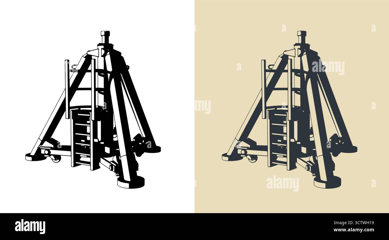 Jack a treppiede pneumatico per aerei illustrazioni vettoriali stilizzate Illustrazione Vettoriale