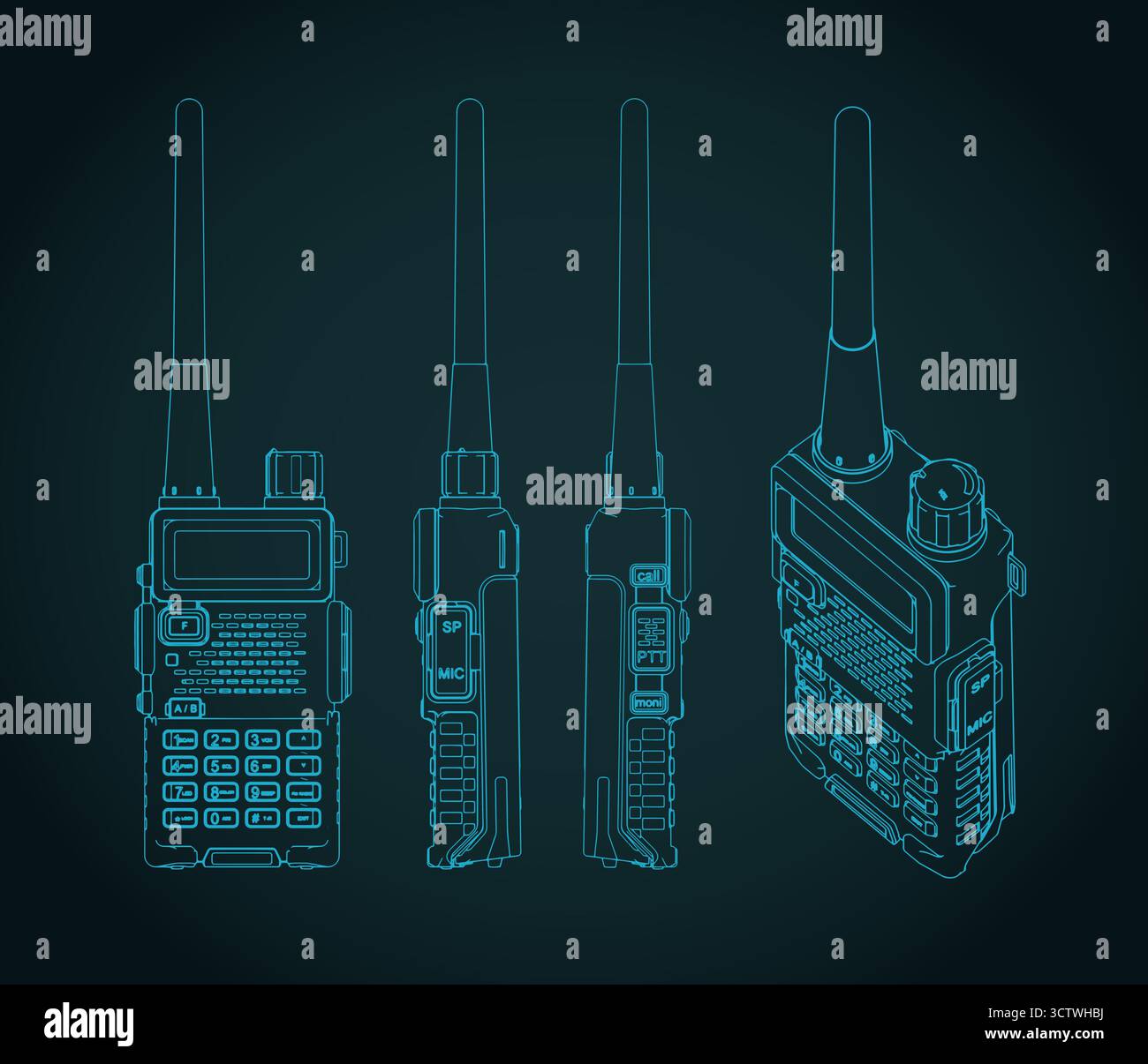 Disegni dei walkie-talkie illustrazione vettoriale stilizzata Illustrazione Vettoriale
