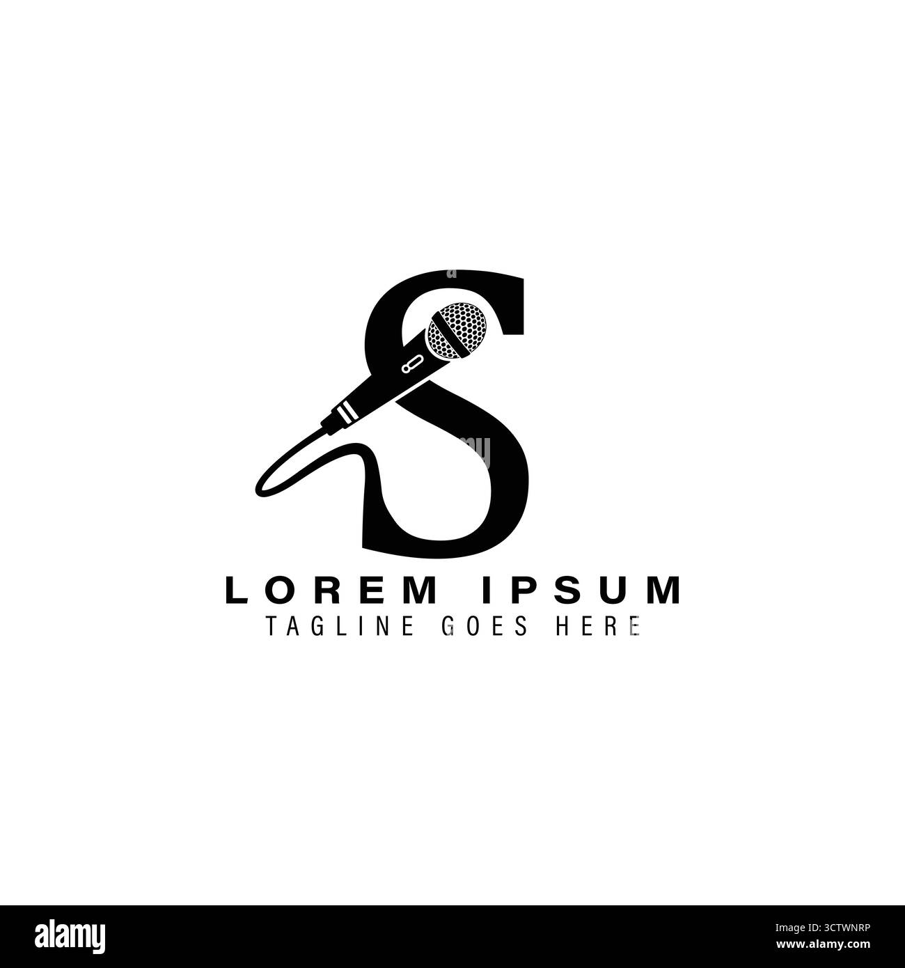 Lettera S con logo del microfono. Icona del vettore del microfono dell'alfabeto Illustrazione Vettoriale