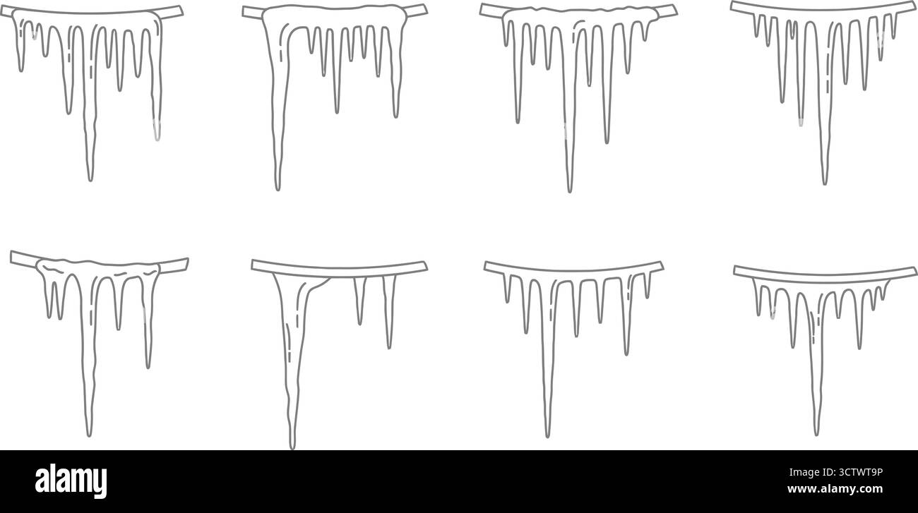 Raccolta di ghiaccioli, che mostrano le loro formazioni d'acqua ghiacciate e gocciolanti Illustrazione Vettoriale