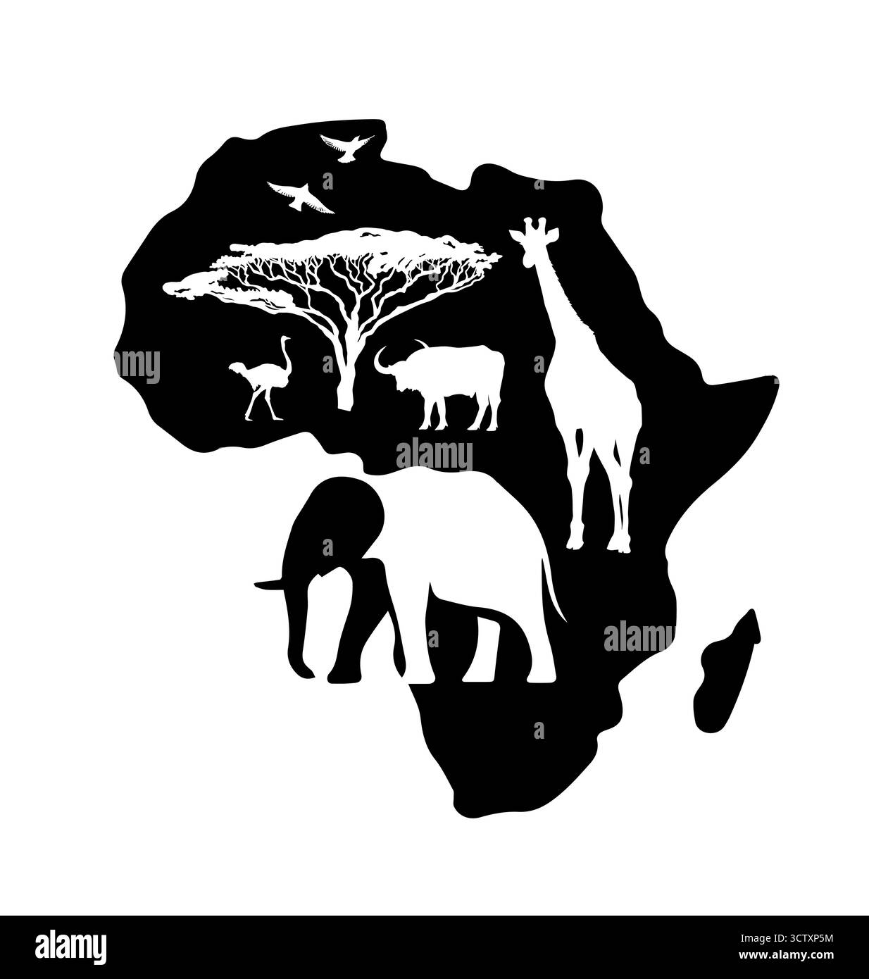 Logo Africa simbolo del continente. Disegnato a mano. Non ai, illustrazione vettoriale. Illustrazione Vettoriale