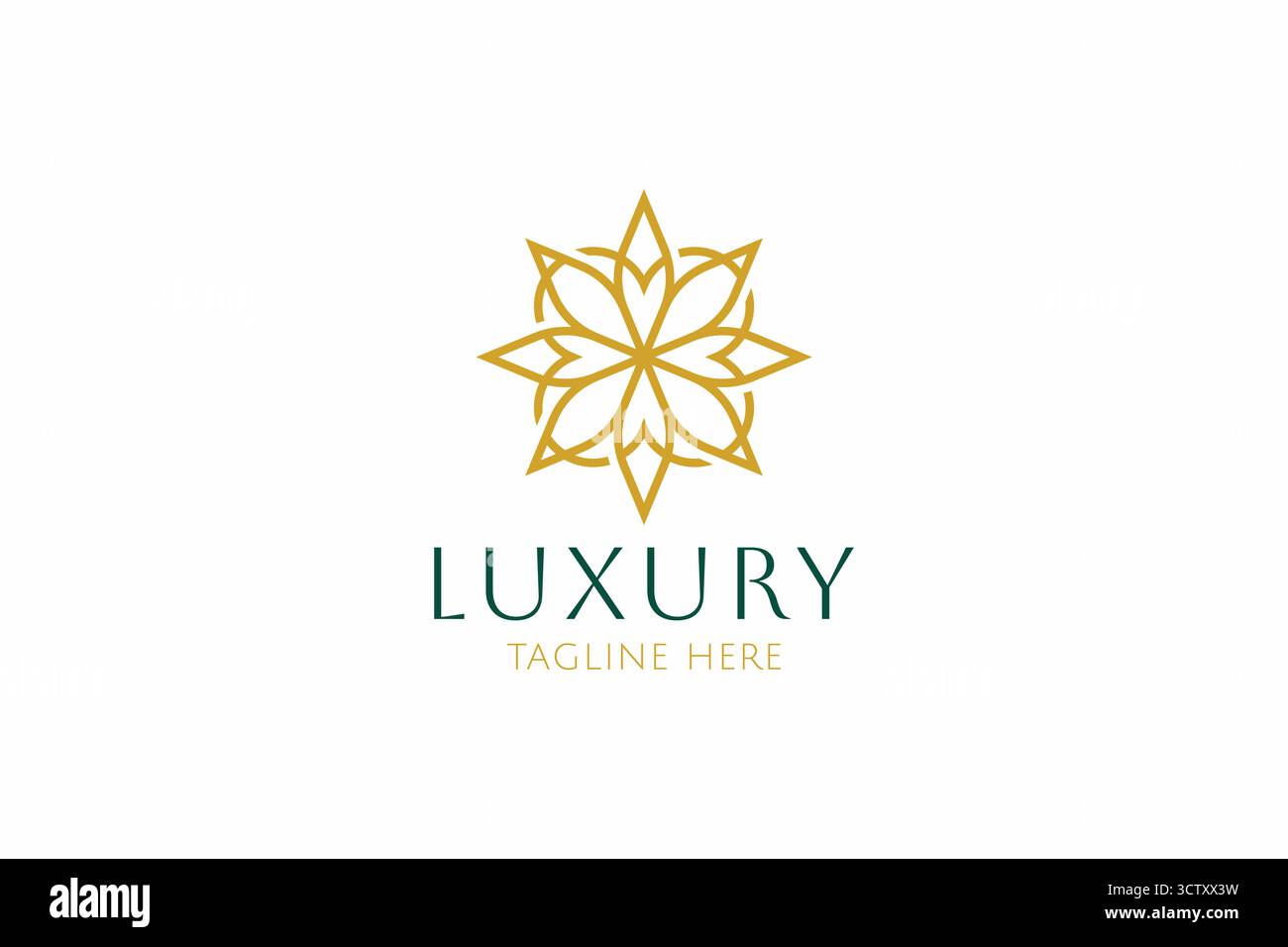 Elegante logo decorativo con motivo floreale e segno geometrico stile contorno Illustrazione Vettoriale