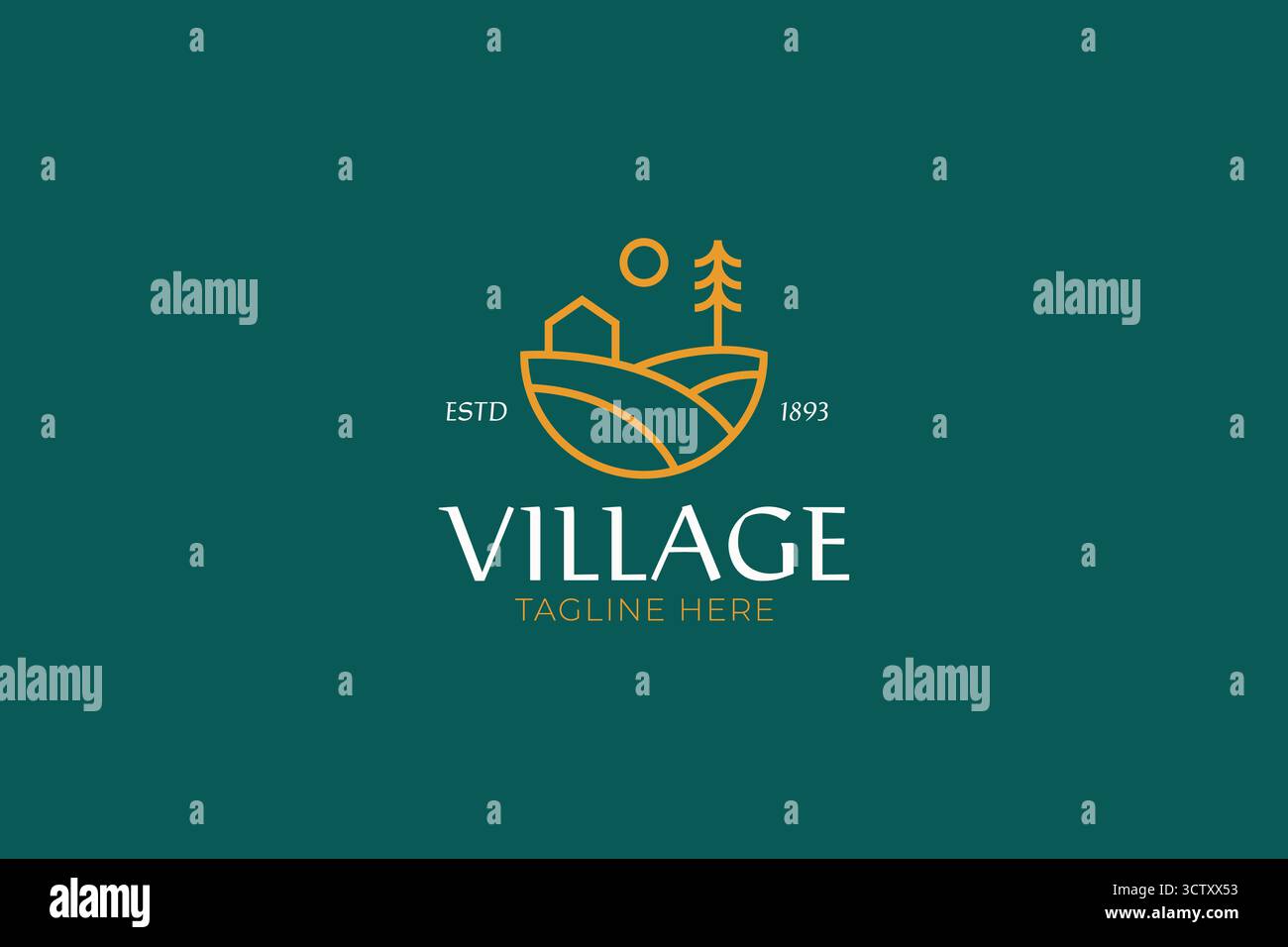 Logo Village Rural Countryside Badge Vista astratta stile semplicemente lineare Illustrazione Vettoriale