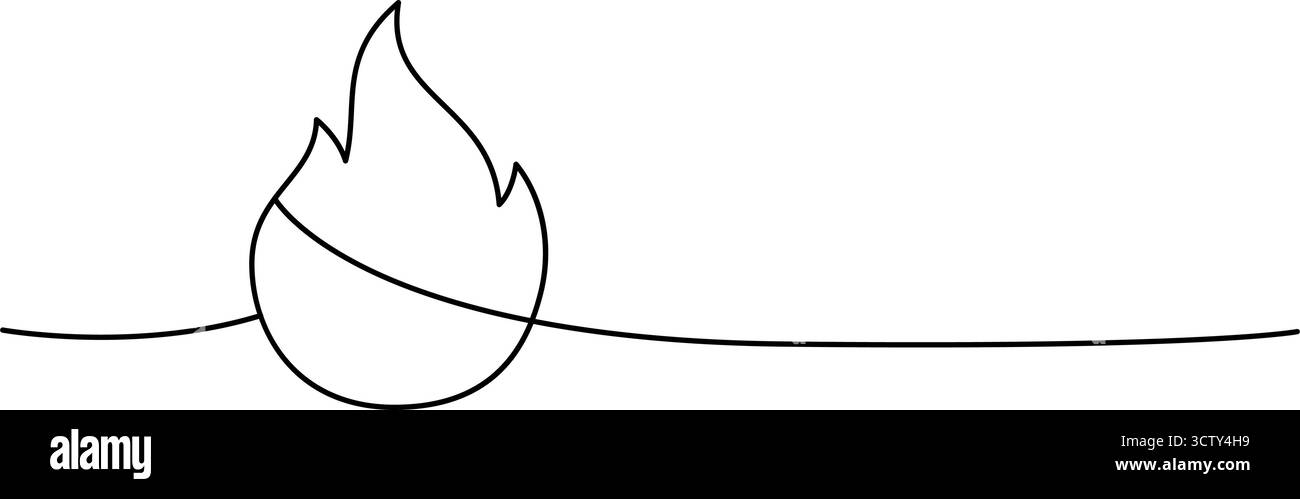 Design a fiamma con profilo nero collegato. Illustrazione vettoriale minima adatta per la colorazione di pagine, oggetti o progetti astratti. Illustrazione Vettoriale