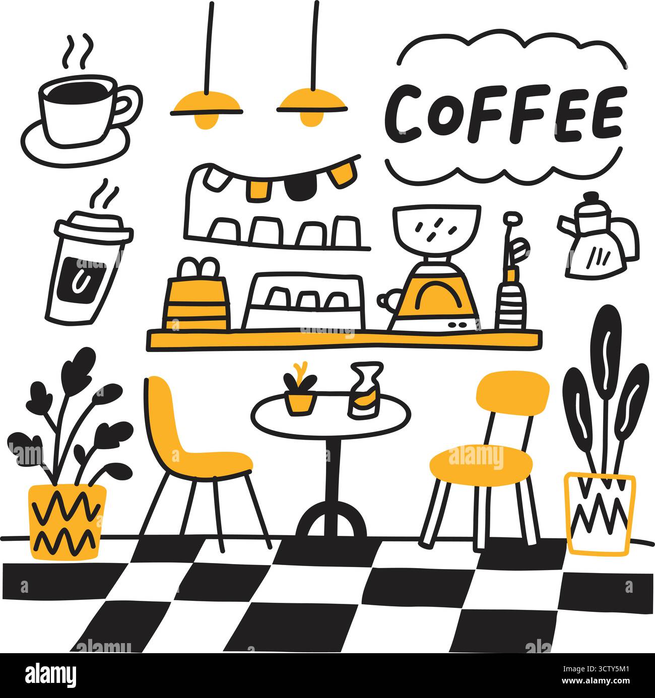 set di doodle vector della caffetteria Illustrazione Vettoriale