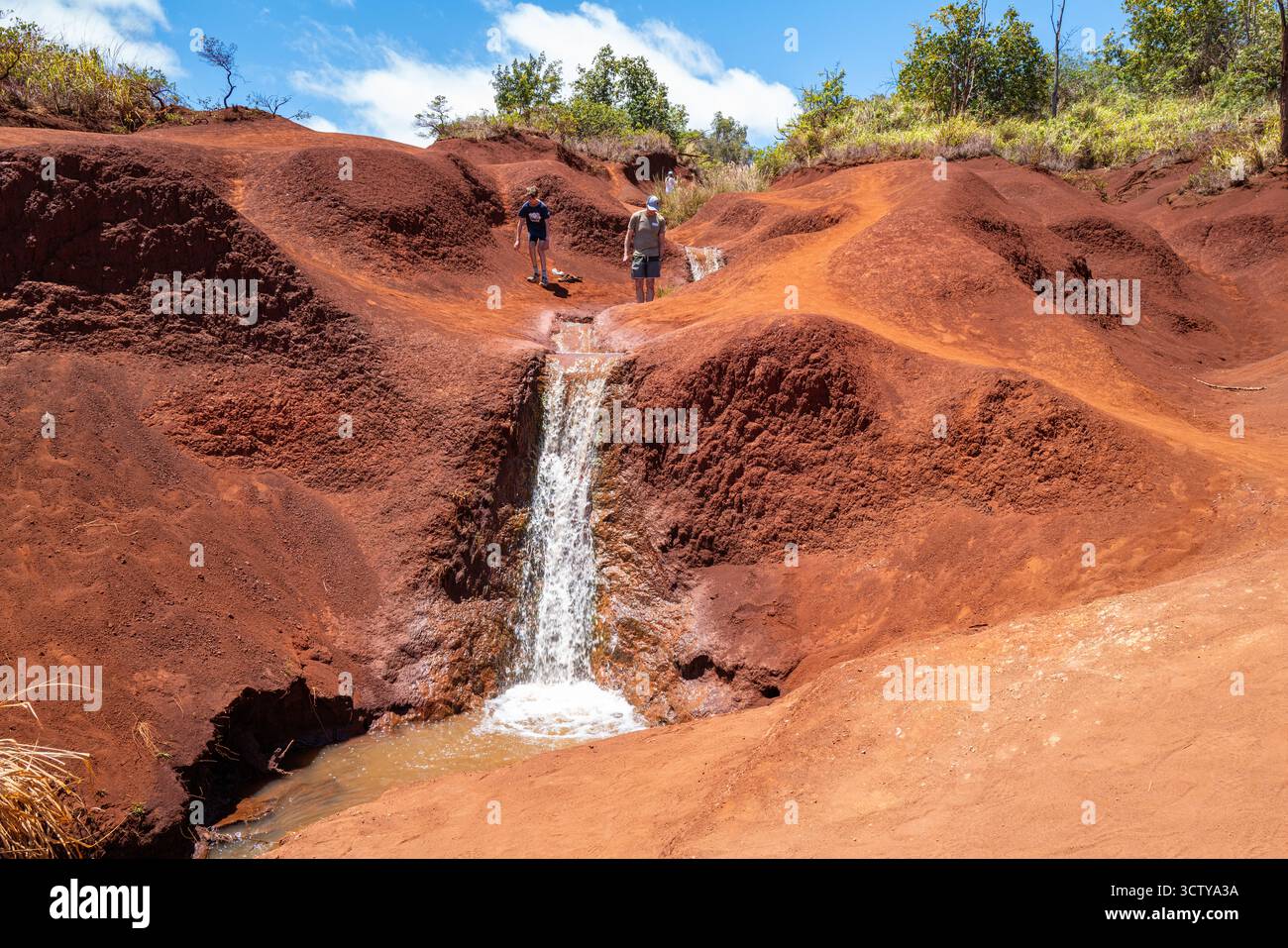 Foto orizzontale delle Red Dirt Falls, situate poco prima dell'ingresso ufficiale al Waimea Canyon State Park sull'isola hawaiana di Kauai. Foto Stock