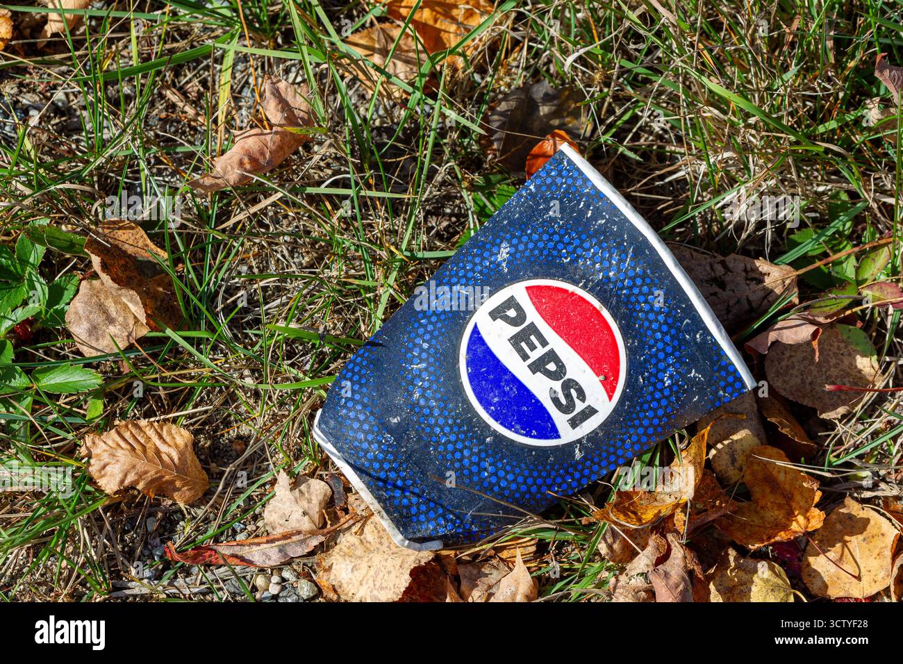 Tazza per bevande di carta scartata vuota, Quebec, Canada Foto Stock