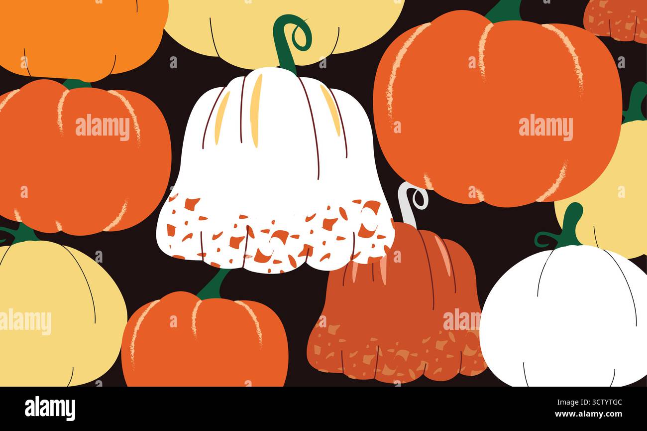 Motivo senza cuciture della zucca autunnale, autunno festivo e sfondo vettoriale di Halloween Illustrazione Vettoriale