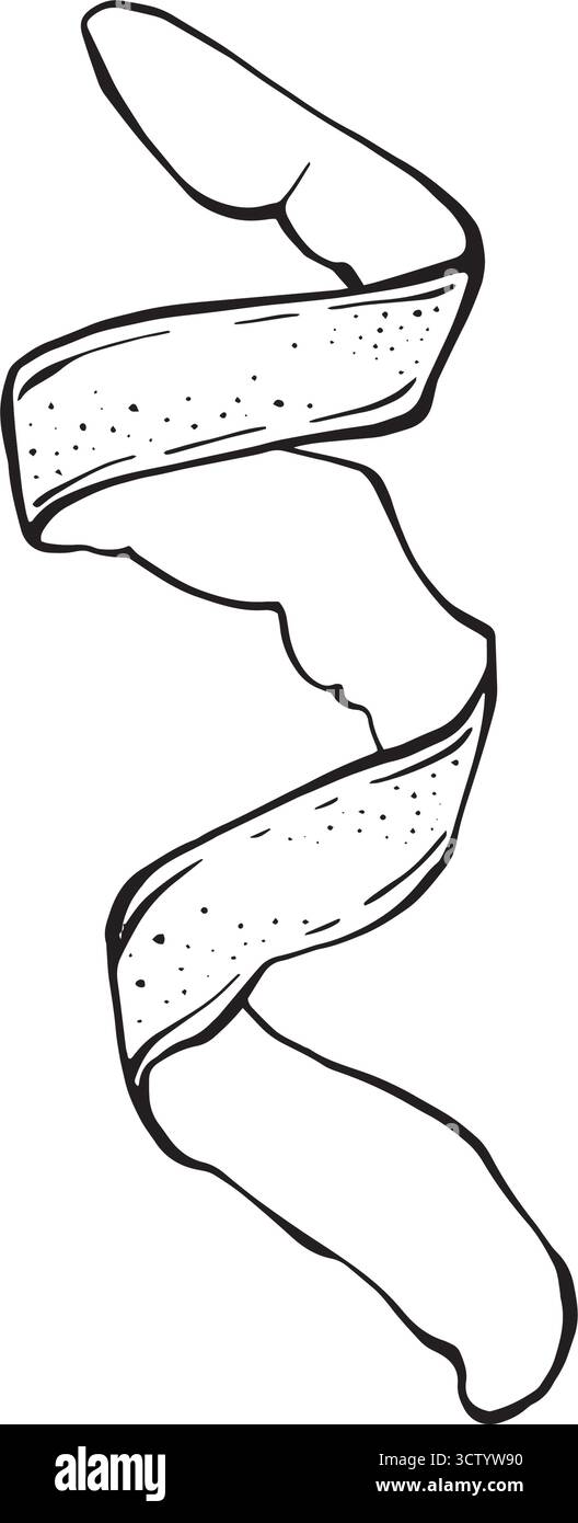 Illustrazione vettoriale della spirale della scorza di limone. Buccia di agrumi realistica attorcigliata a spirale, isolata su sfondo bianco. Perfetto per il food design, pacchetto Illustrazione Vettoriale