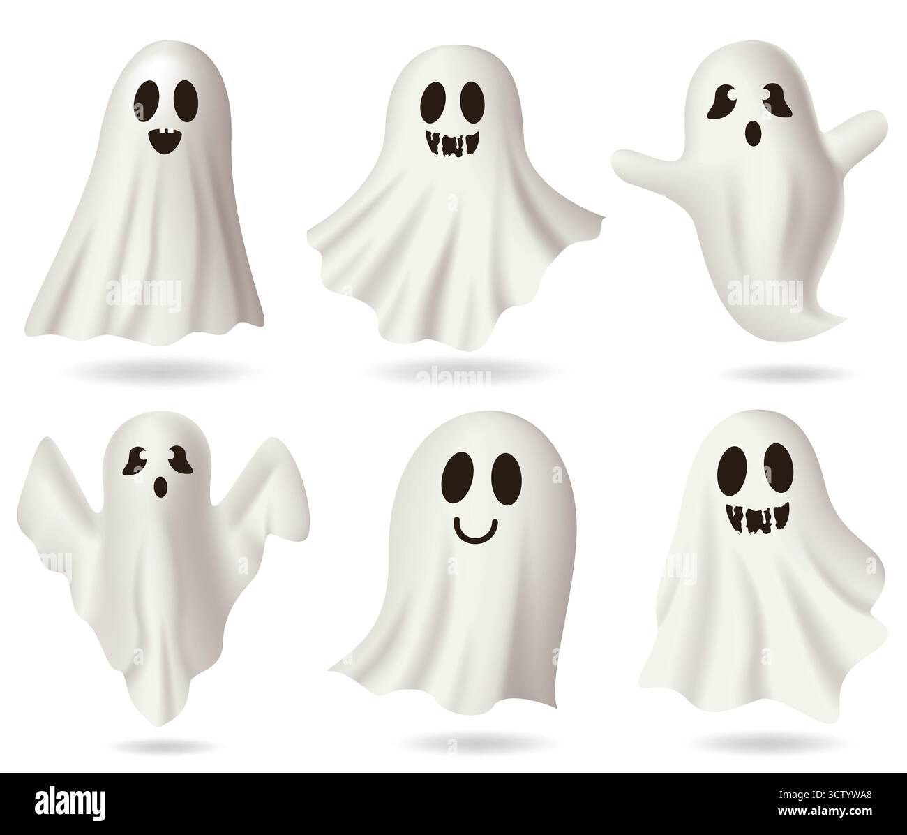 Simpatici Halloween Ghosts Clipart Set Vector Illustration for Spooky Trick or Treat Decorations Illustrazione Vettoriale