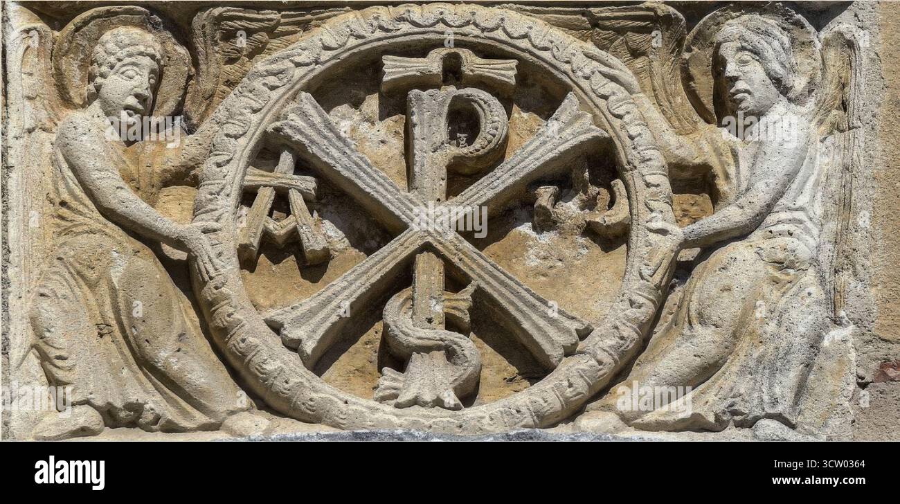8062. Monogramma di Cristo, le lettere greche “Alfa” e “Omega” che significano “Cristo è l’Alfa e l’Omega” Foto Stock