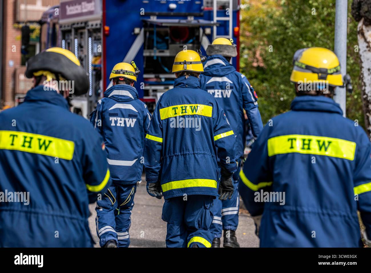 Esercitazione su larga scala, FÜLEX25, di THW, Technisches Hilfswerk (Agenzia federale per il soccorso tecnico), associazione regionale Renania settentrionale-Vestfalia, over Foto Stock