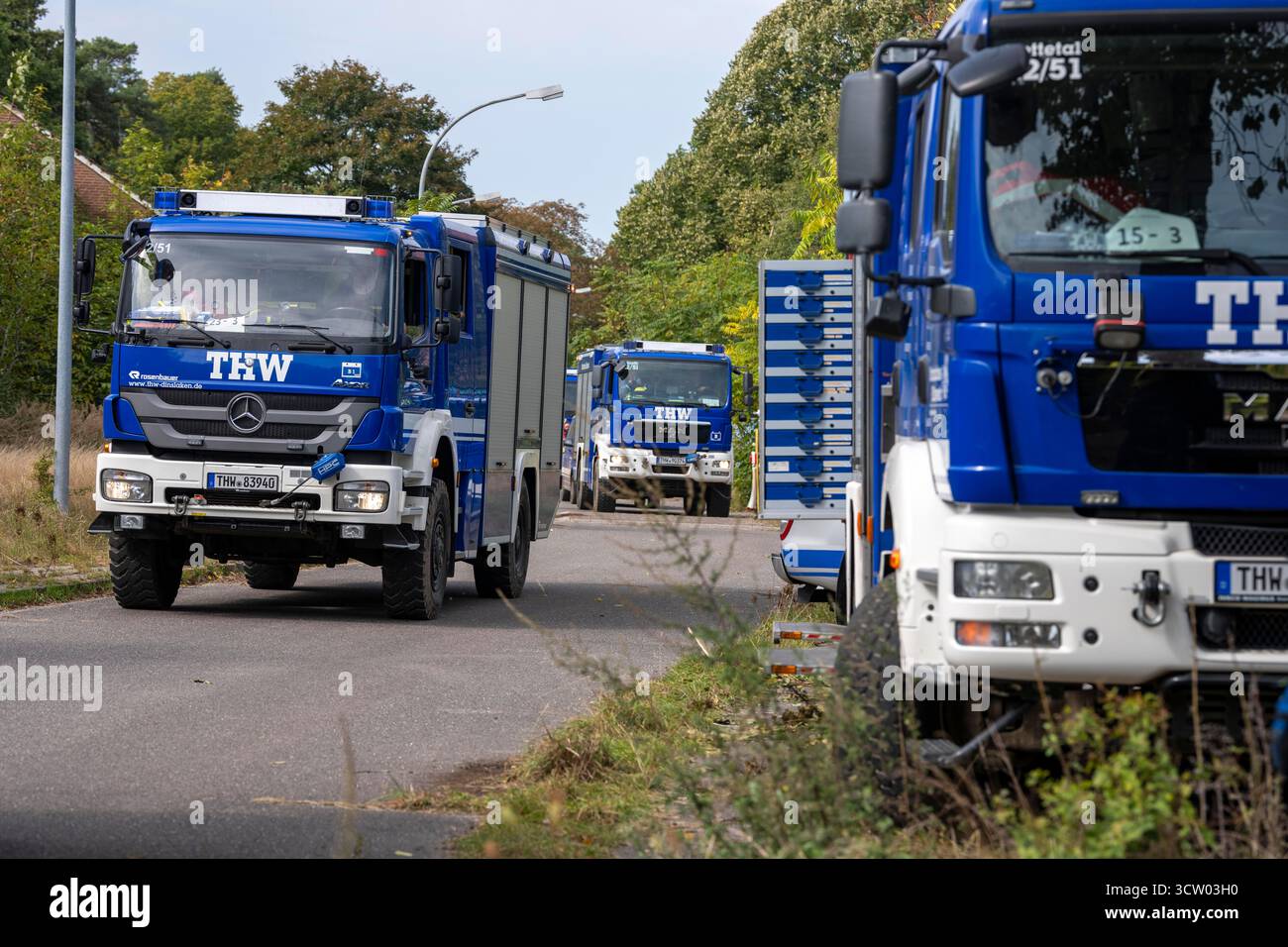 Esercitazione su larga scala, FÜLEX25, di THW, Technisches Hilfswerk (Agenzia federale per il soccorso tecnico), associazione regionale Renania settentrionale-Vestfalia, over Foto Stock