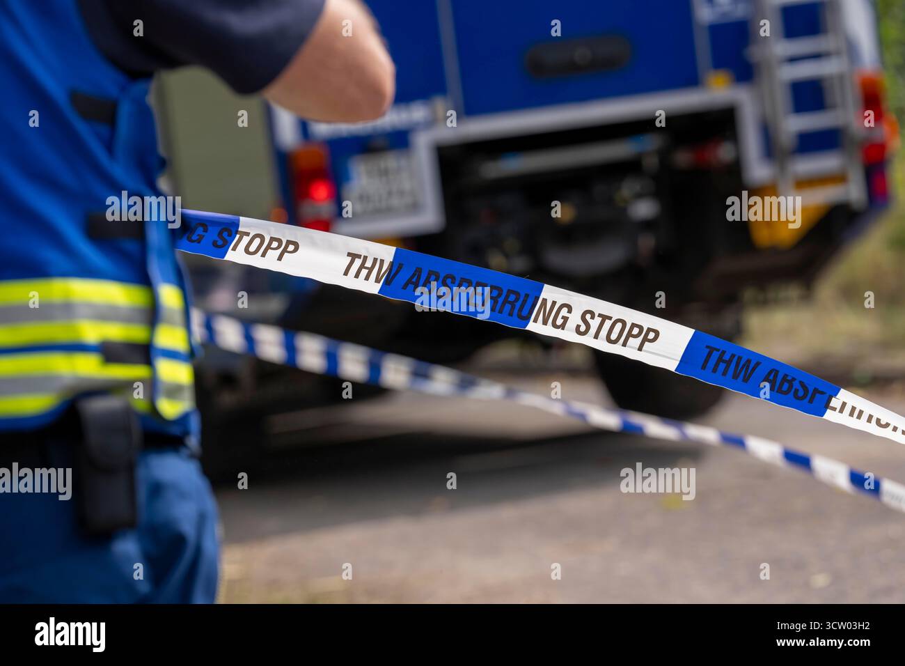 Esercitazione su larga scala, FÜLEX25, di THW, Technisches Hilfswerk (Agenzia federale per il soccorso tecnico), associazione regionale Renania settentrionale-Vestfalia, over Foto Stock