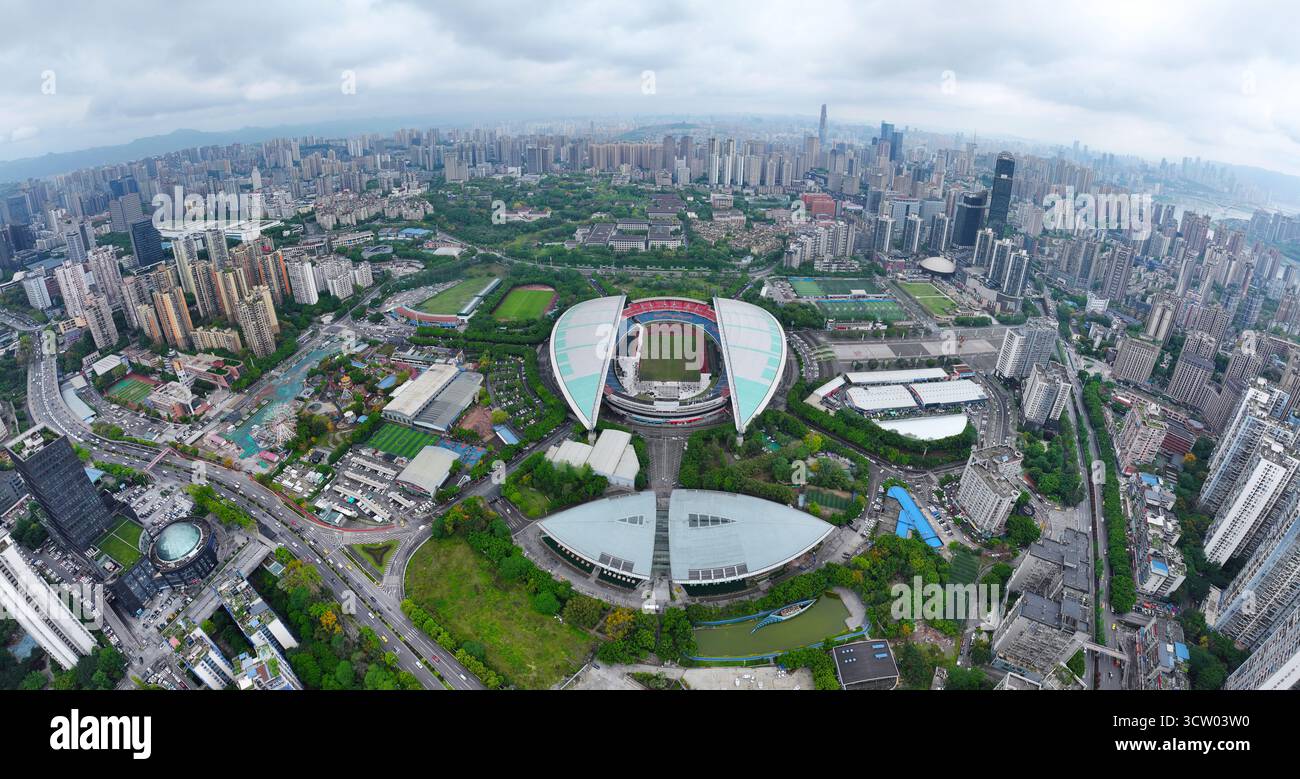 Fotografia aerea dello stadio dell'Olympic Sports Center nel distretto di Jiulongpo, Chongqing Foto Stock