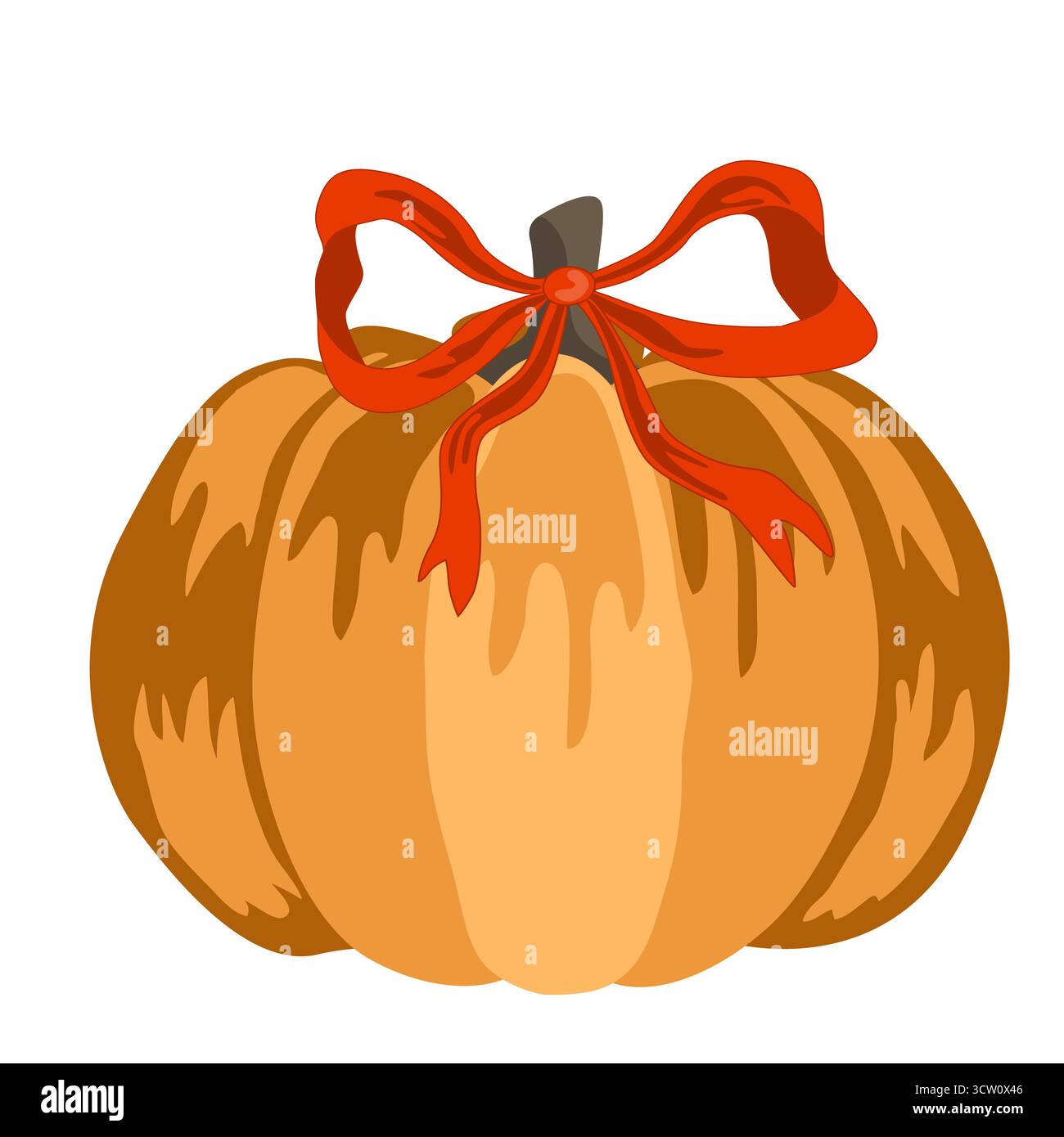 Affascinante zucca autunnale con fiocco rosso legato. Il concetto di un Ringraziamento autunnale o Halloween. Illustrazione isolata vettoriale Illustrazione Vettoriale