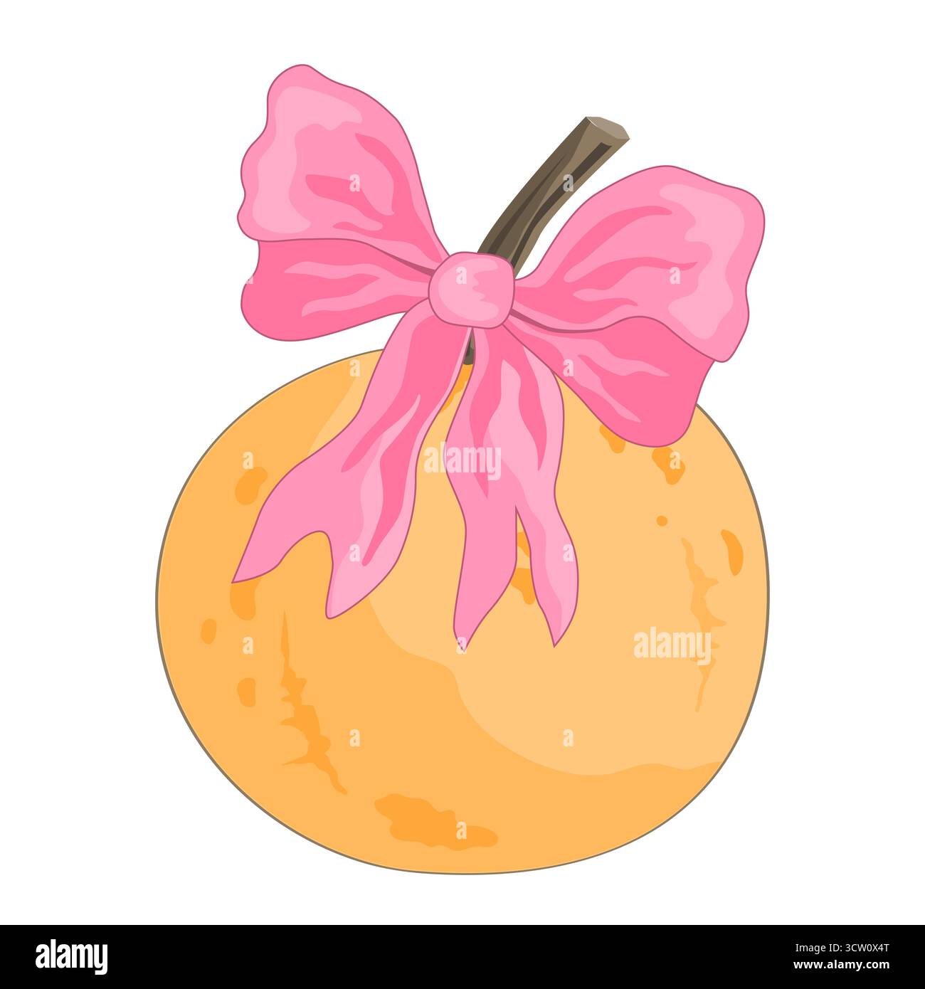 Affascinante zucca autunnale con fiocco rosa legato. Il concetto di un Ringraziamento autunnale o Halloween. Illustrazione isolata vettoriale. Illustrazione Vettoriale
