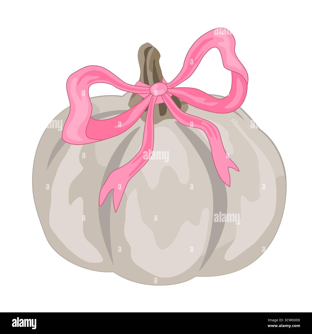 Affascinante zucca autunnale con fiocco rosa legato. Il concetto di un Ringraziamento autunnale o Halloween. Illustrazione isolata vettoriale. Illustrazione Vettoriale