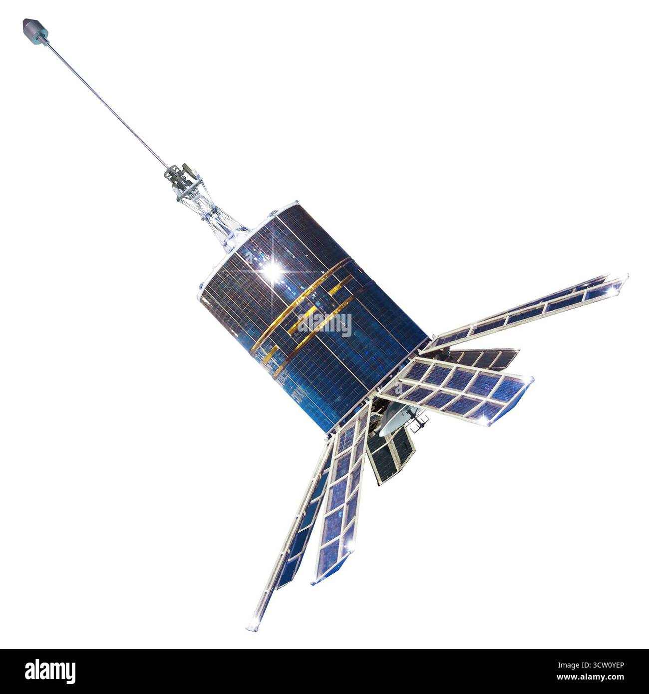 Geodetico spaziale militare moderno e satellite di navigazione GEO-IK isolato Foto Stock