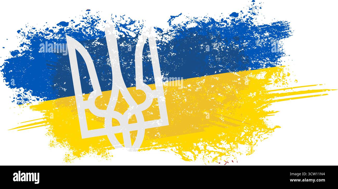 Emblema tridente bandiera Ucraina tratto pennello Grunge Illustrazione Vettoriale