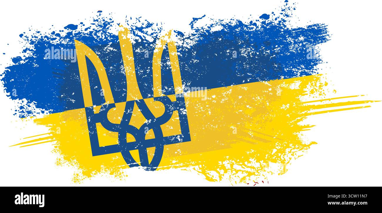 Emblema tridente bandiera Ucraina tratto pennello Grunge Illustrazione Vettoriale