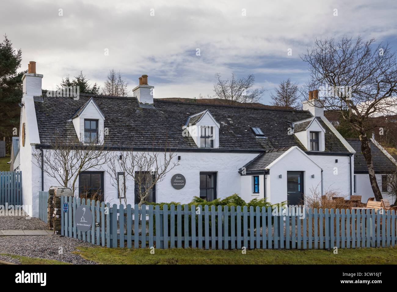 Il famoso ristorante Three Chimneys a Colbost, sull'isola di Skye, in Scozia. Inverno (febbraio) 2025. Foto Stock