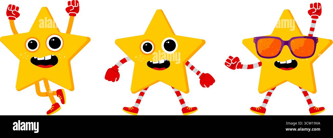 Set di simpatici personaggi Star che posano e ballano Vector Illustrazione Vettoriale