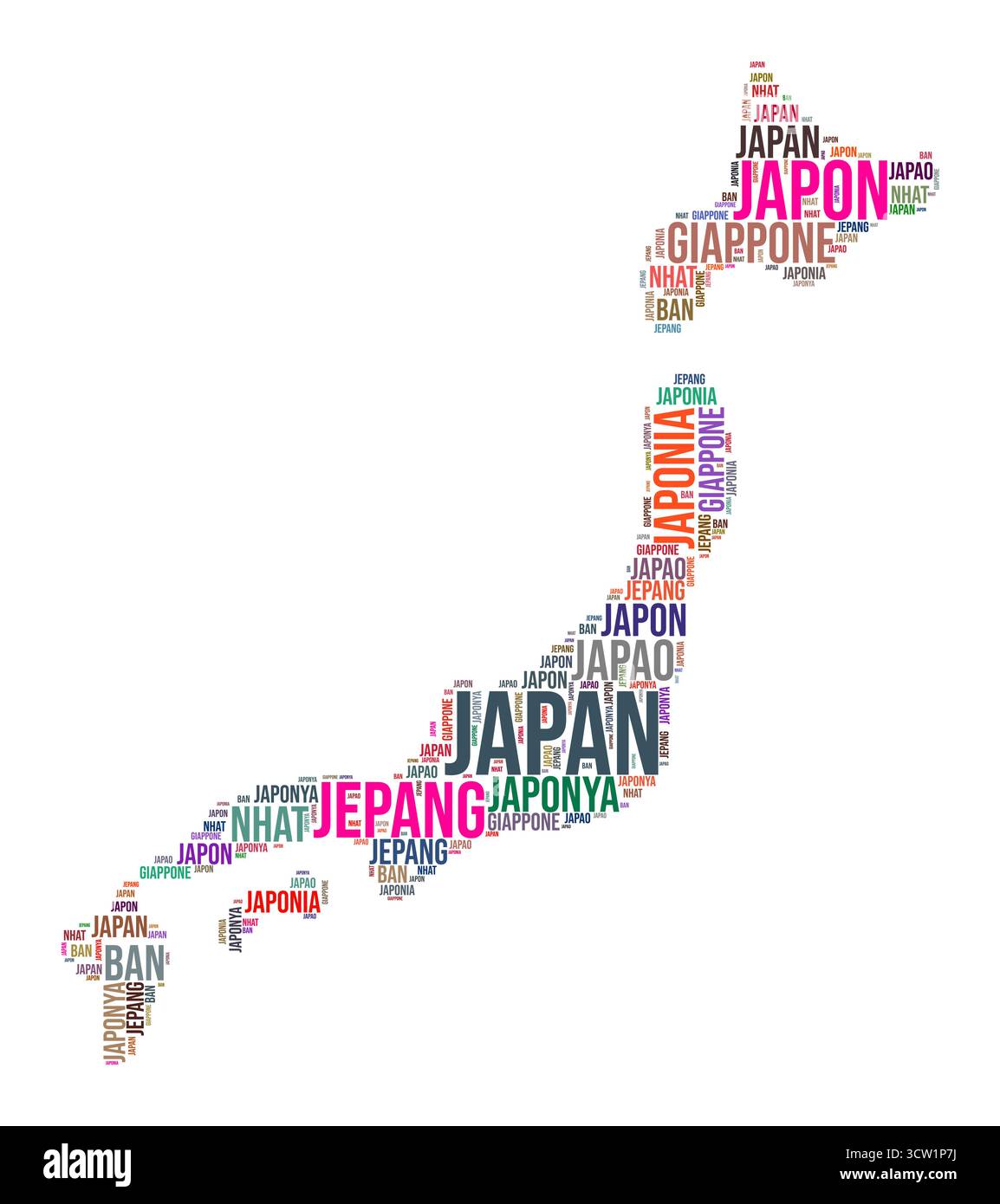 Nuvola di parole a forma di paese del Giappone. Illustrazione del paese in stile tipografico. Immagine Giappone in stile fumetto di testo. Illustrazione vettoriale. Illustrazione Vettoriale