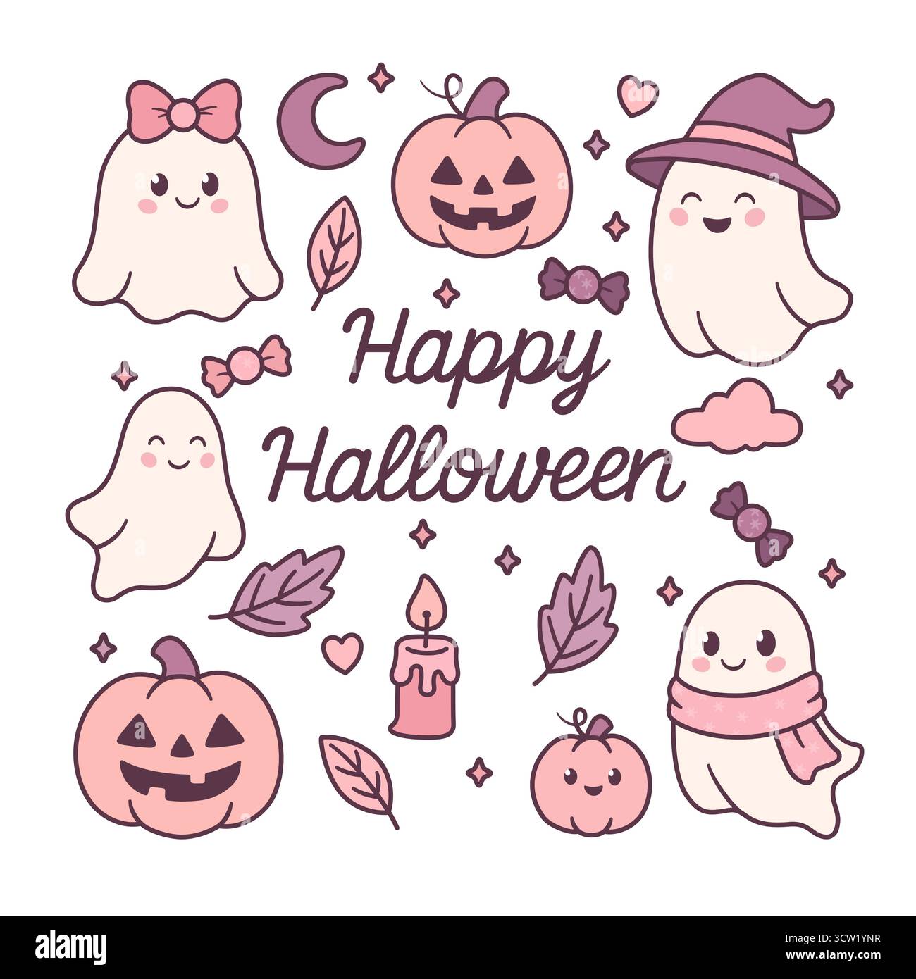 Simpatici fantasmi di Halloween e zucche Illustrazione Vettoriale