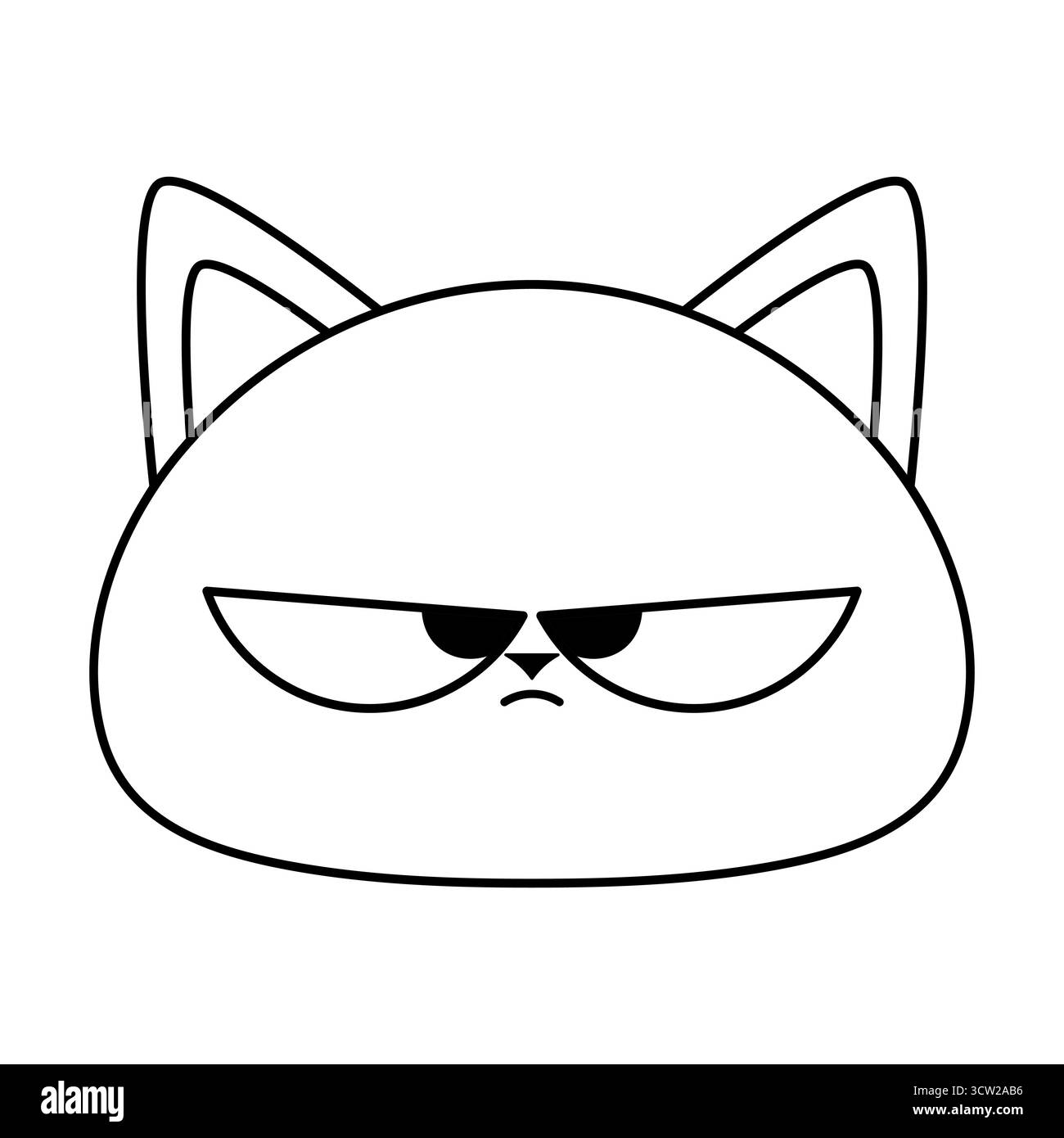 Scontrosa illustrazione Cat Face. Faccia di gatto con occhi affilati, sopracciglia ad arco e un'espressione scontenta. Perfetto per adesivi, loghi, stampe o uso digitale. Illustrazione Vettoriale