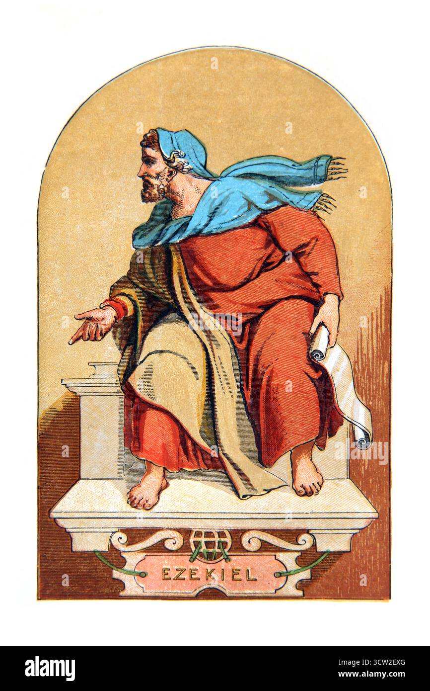 Illustrazione del profeta Ezechiele dalla Cappella Sistina del XIX secolo letture della domenica pittorica del reverendo William Owen volume 2 Foto Stock