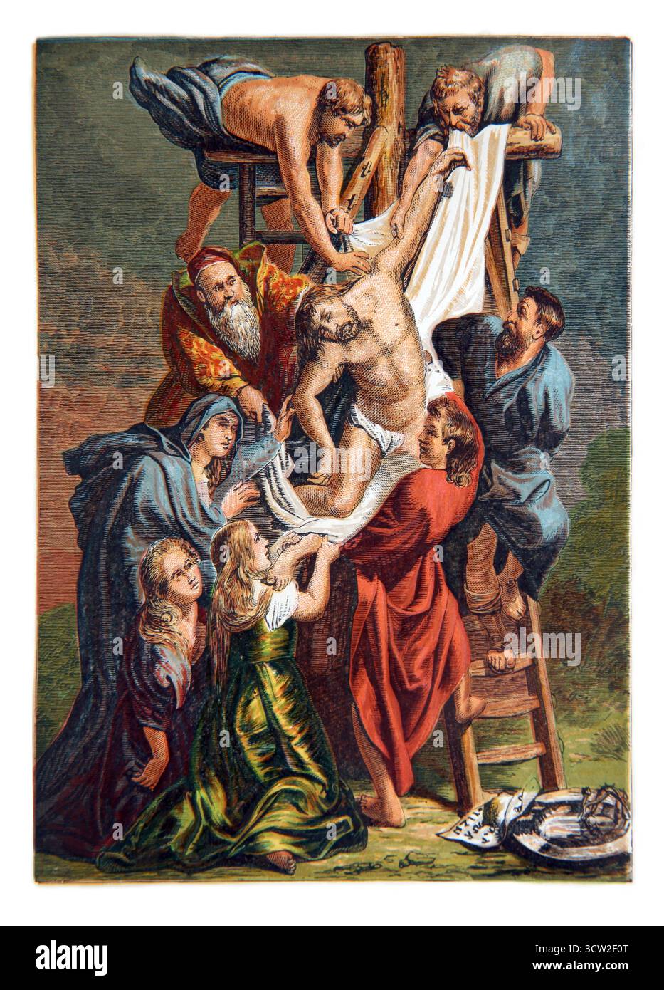 Illustrazione della discesa dalla Croce dalle letture della domenica pittorica del XIX secolo del reverendo William Owen volume 2 Foto Stock