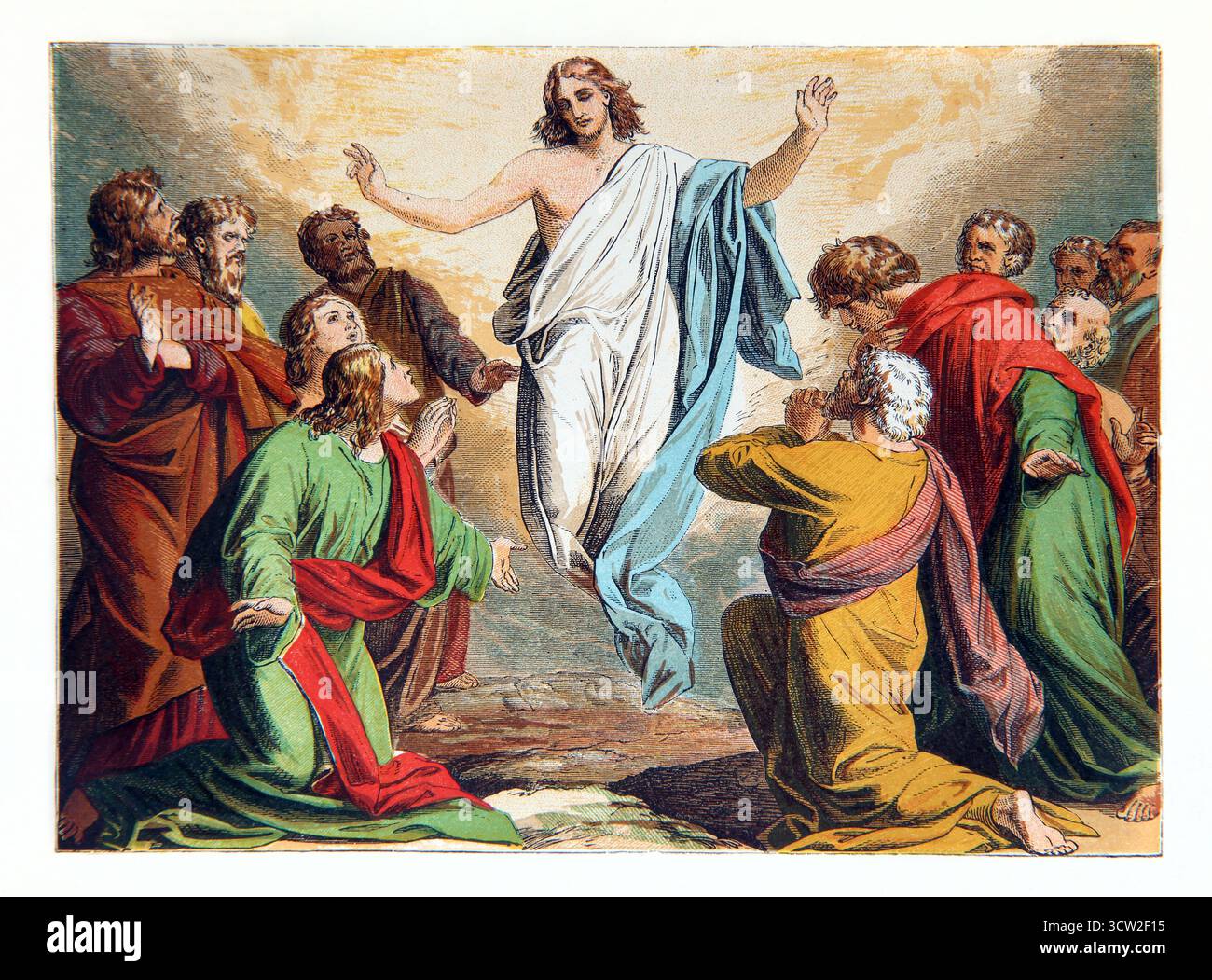 Illustrazione dell'Ascensione di Gesù Cristo (Vangelo) dalle letture della domenica pittorica del XIX secolo del reverendo William Owen volume 2 Foto Stock