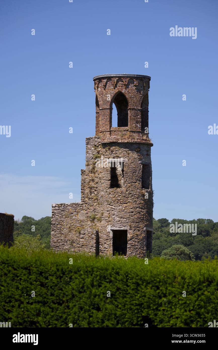Antica torre in pietra rovina sui terreni del castello di Blarney, contea di Cork, Irlanda Foto Stock