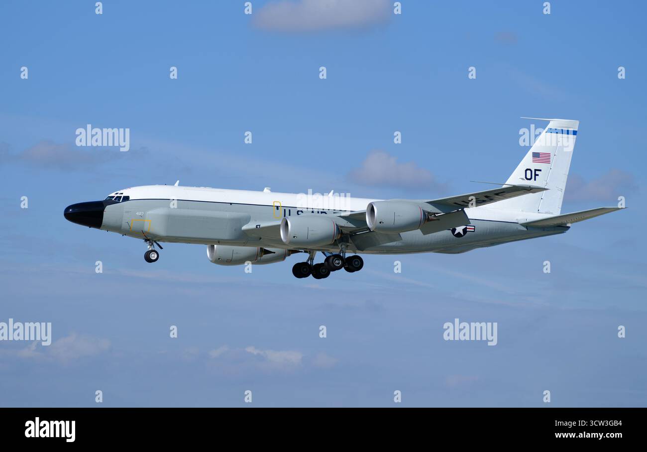 Boeing TC135 della United States Air Force a RAF Waddington, dopo una sortita di addestramento da Creta. Velivoli basati alla base dell'aeronautica militare Offut, Nebraska. Foto Stock