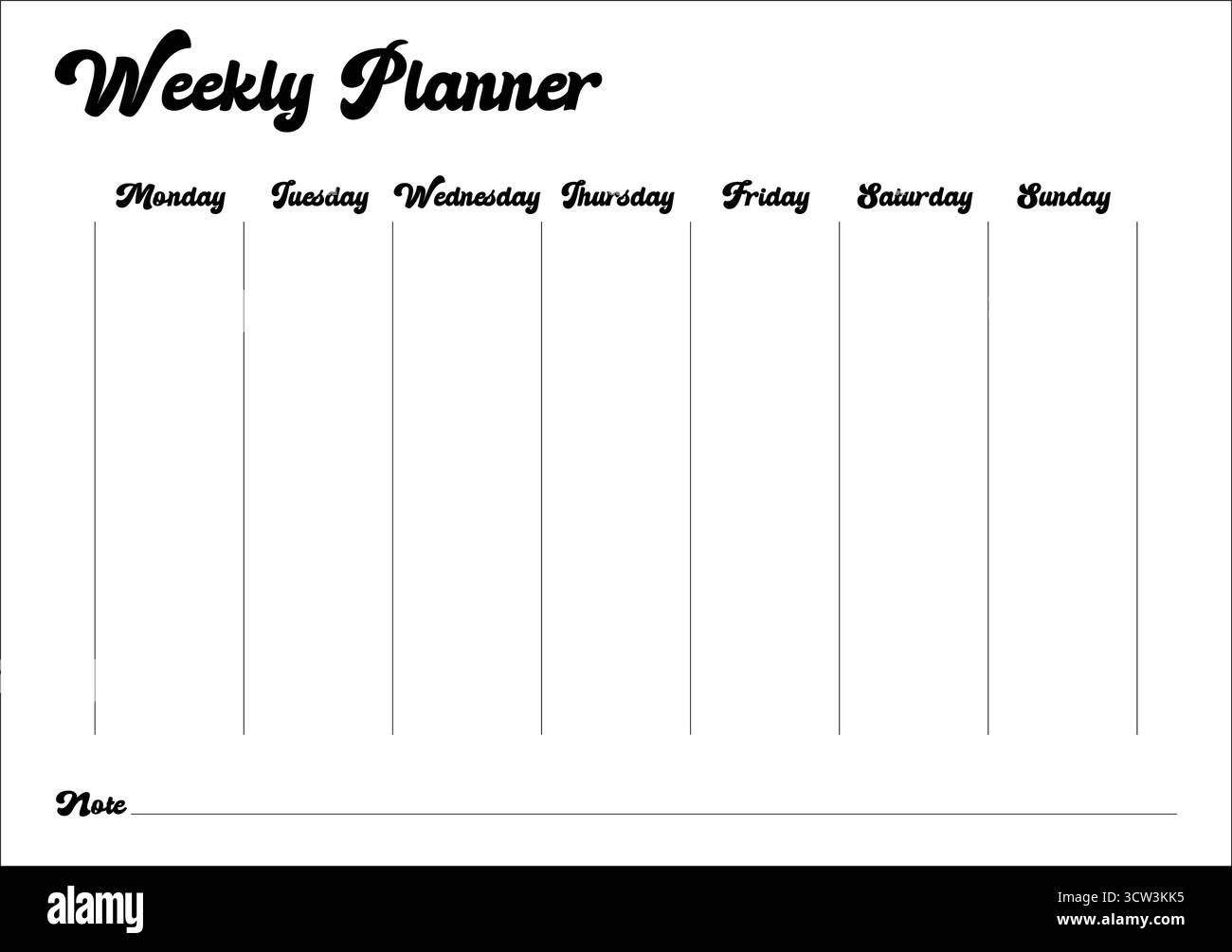 Pianificatore settimanale per la pianificazione della produzione organizzata, un elenco di attività semplice e pulito. Illustrazione Vettoriale